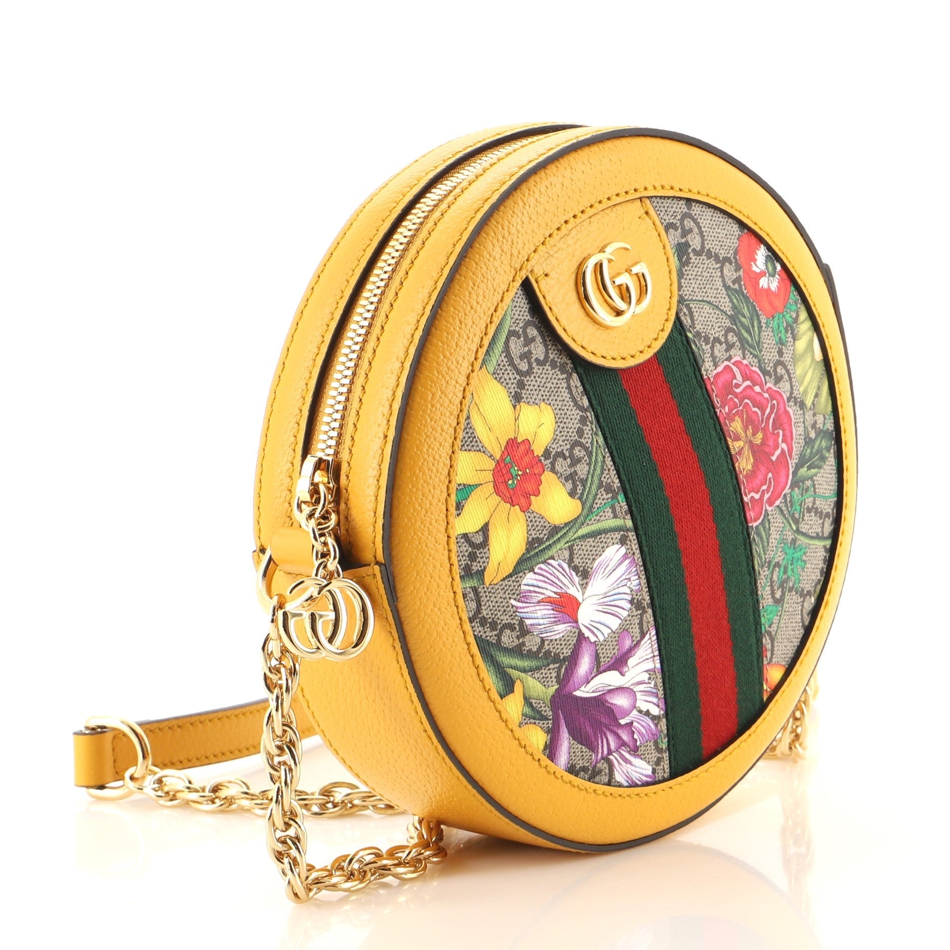 Ophidia Round Shoulder Bag Flora GG Coated Canvas Mini