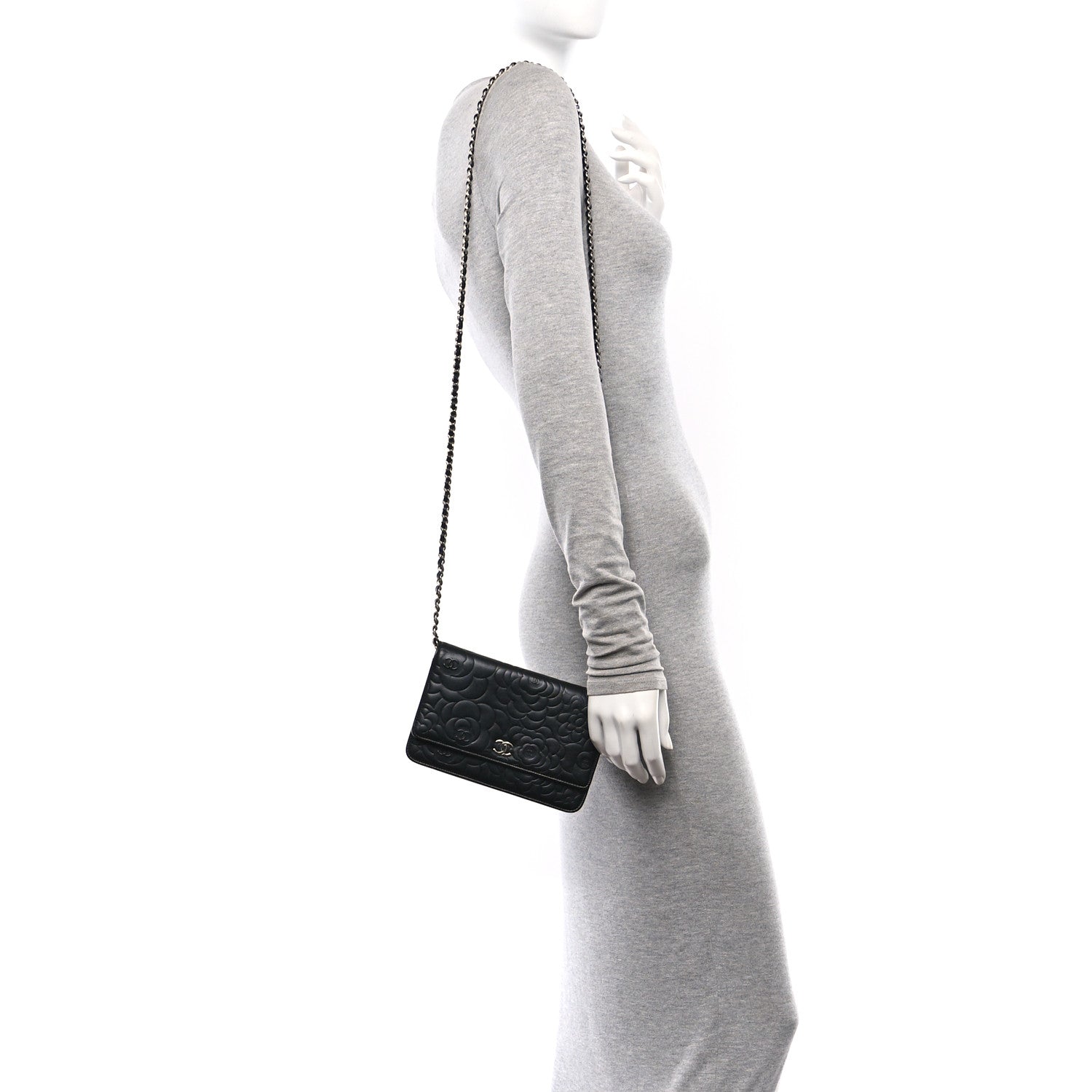 Lambskin Camellia Embossed Wallet on Chain WOC