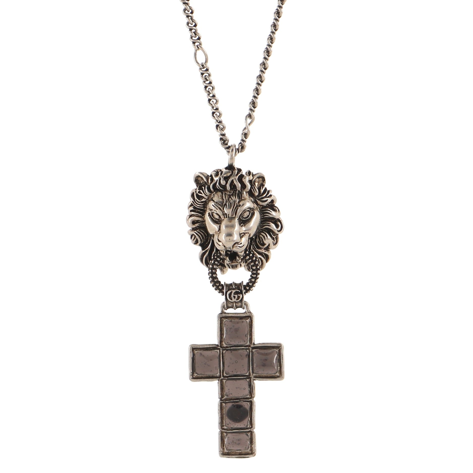 Lion Cross Pendant Necklace Metal with Enamel
