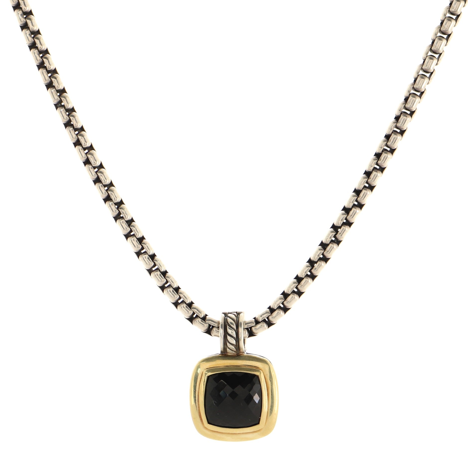 Albion Enhancer Pendant Necklace Sterling Silver and 18K Yellow Gold with Onyx 11mm
