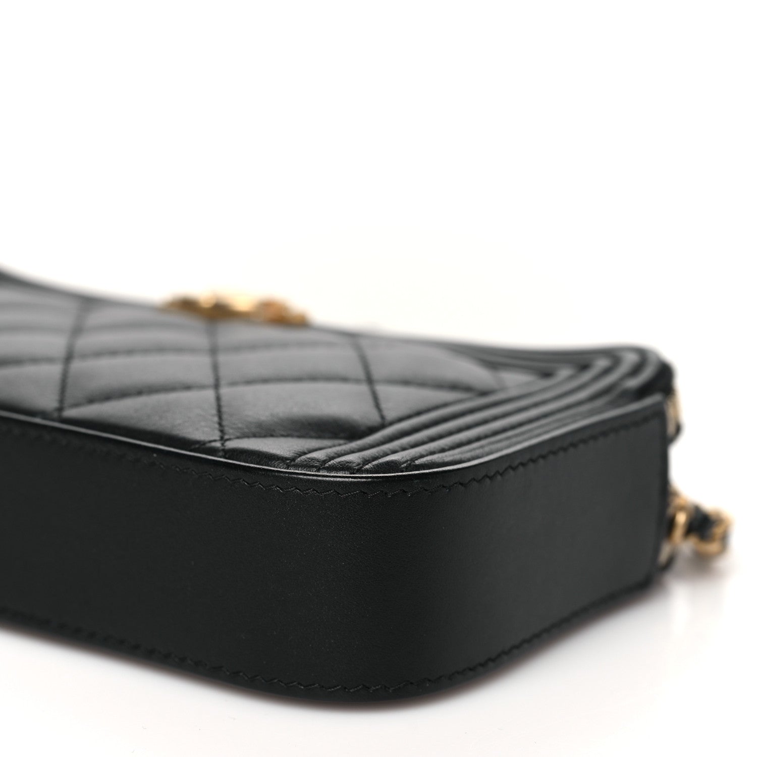 Lambskin Quilted Small Boy Clutch With Chain Black