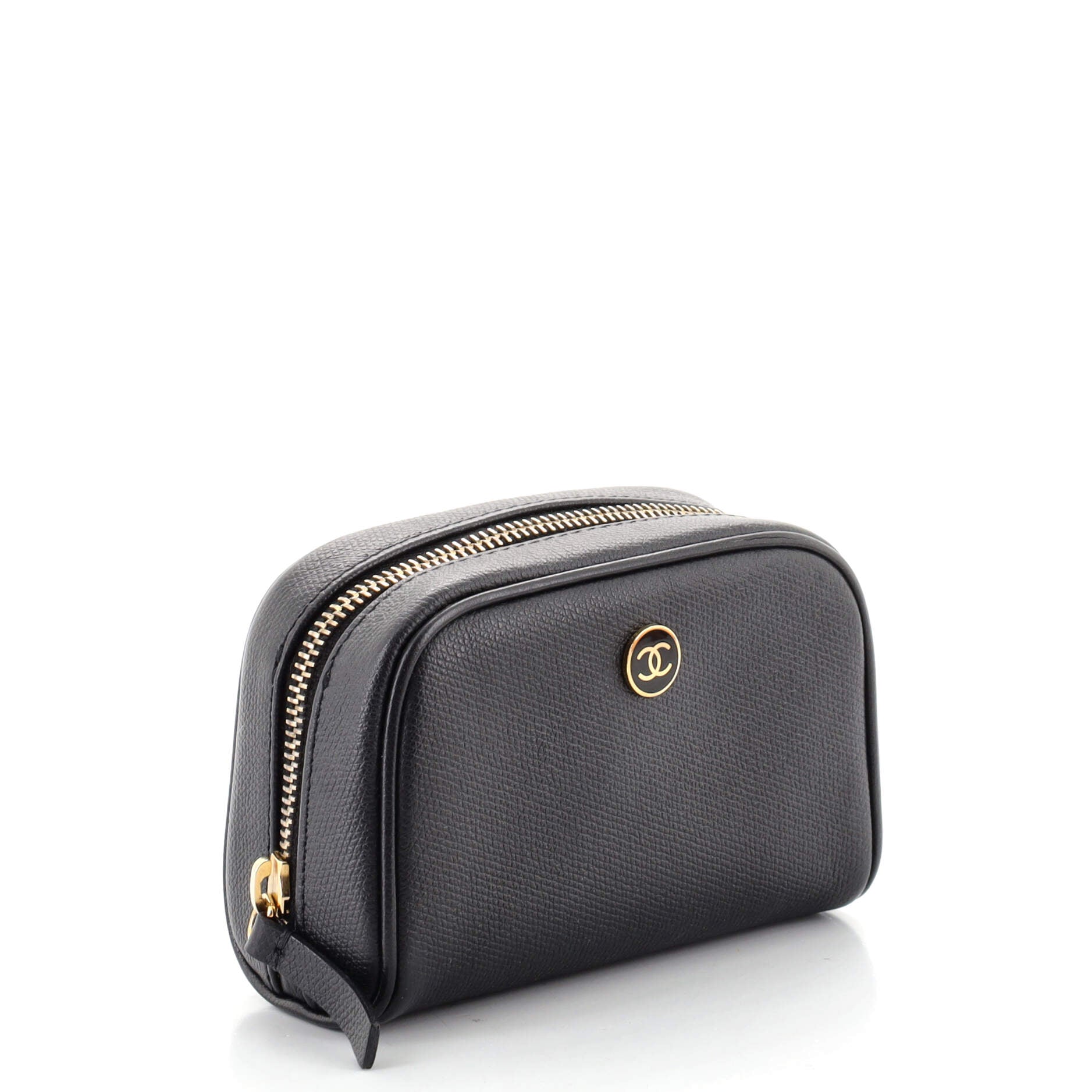 Vintage CC Button Cosmetic Pouch Leather Mini