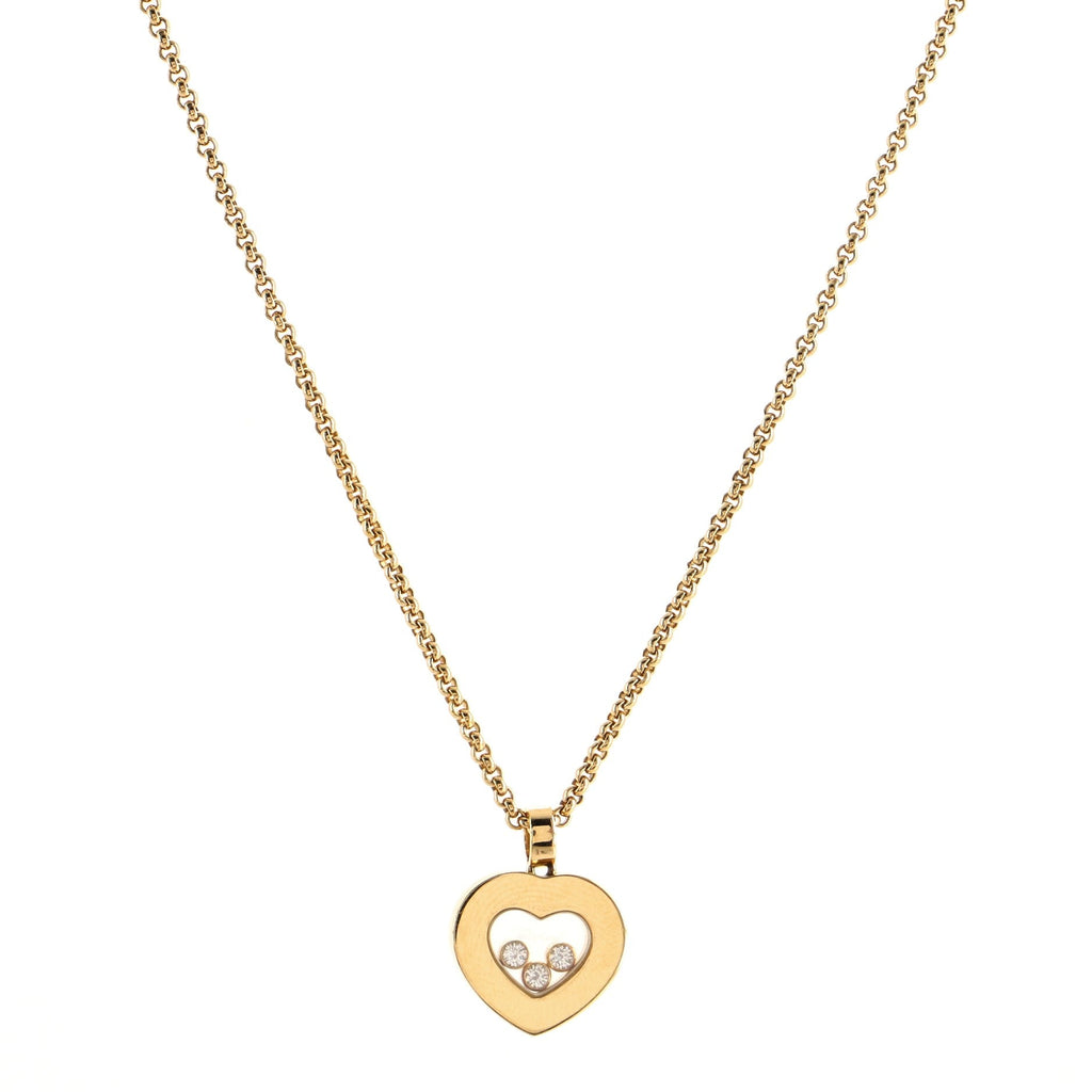 Happy Diamonds 3 Diamond Heart Pendant Necklace 18K Yellow Gold with Floating Diamonds