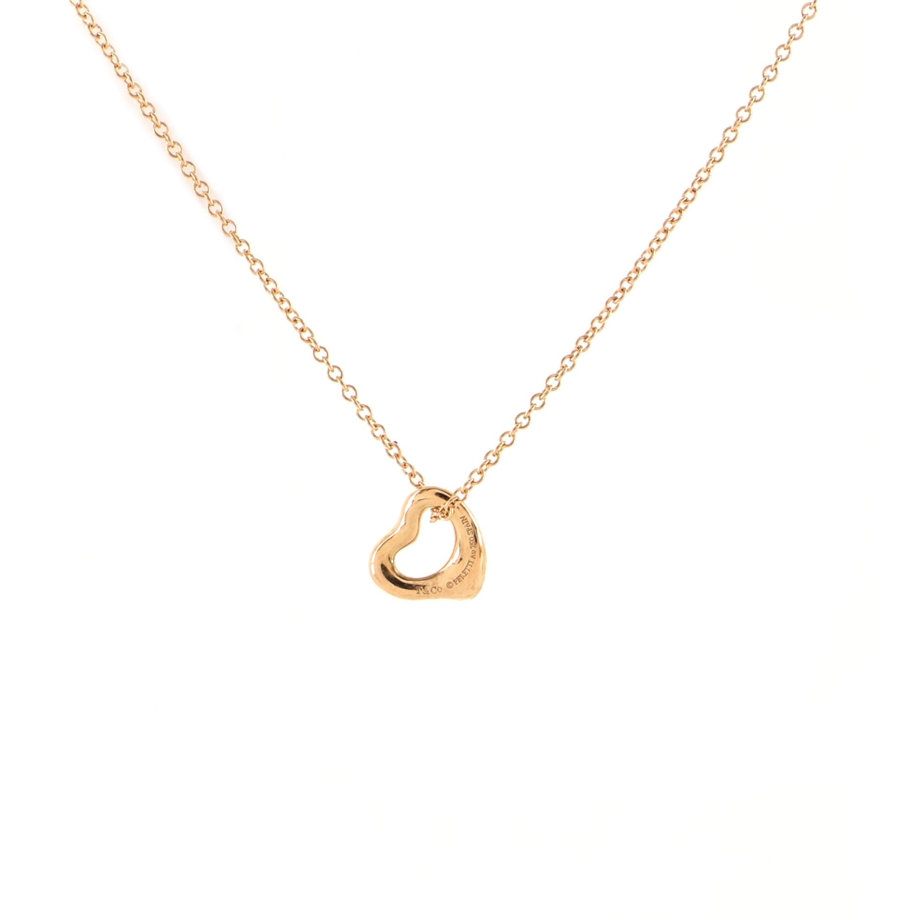 Elsa Peretti Open Heart Pendant Necklace 18K Rose Gold 7mm