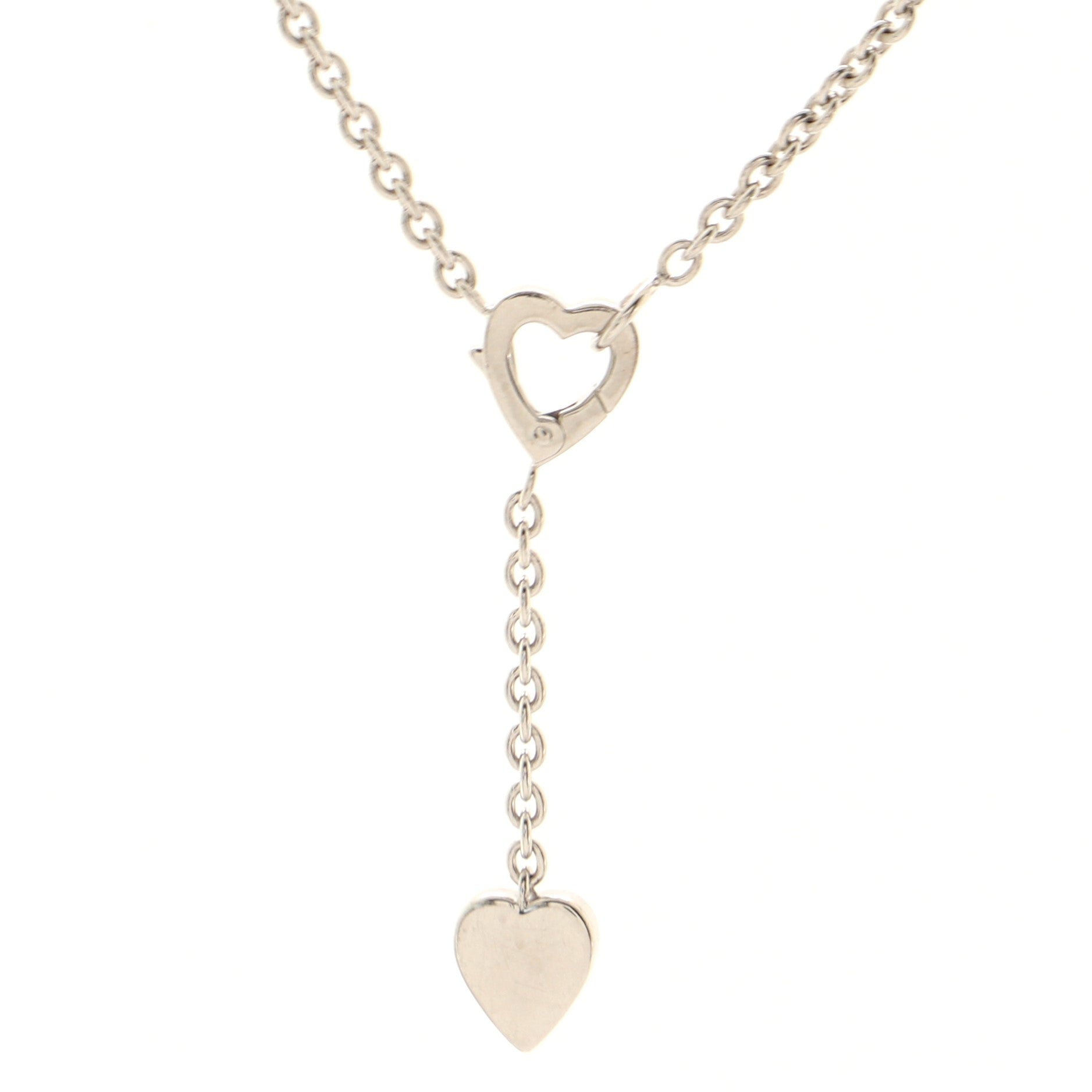 Mon Amour Heart Lariat Necklace 18K White Gold with Diamond