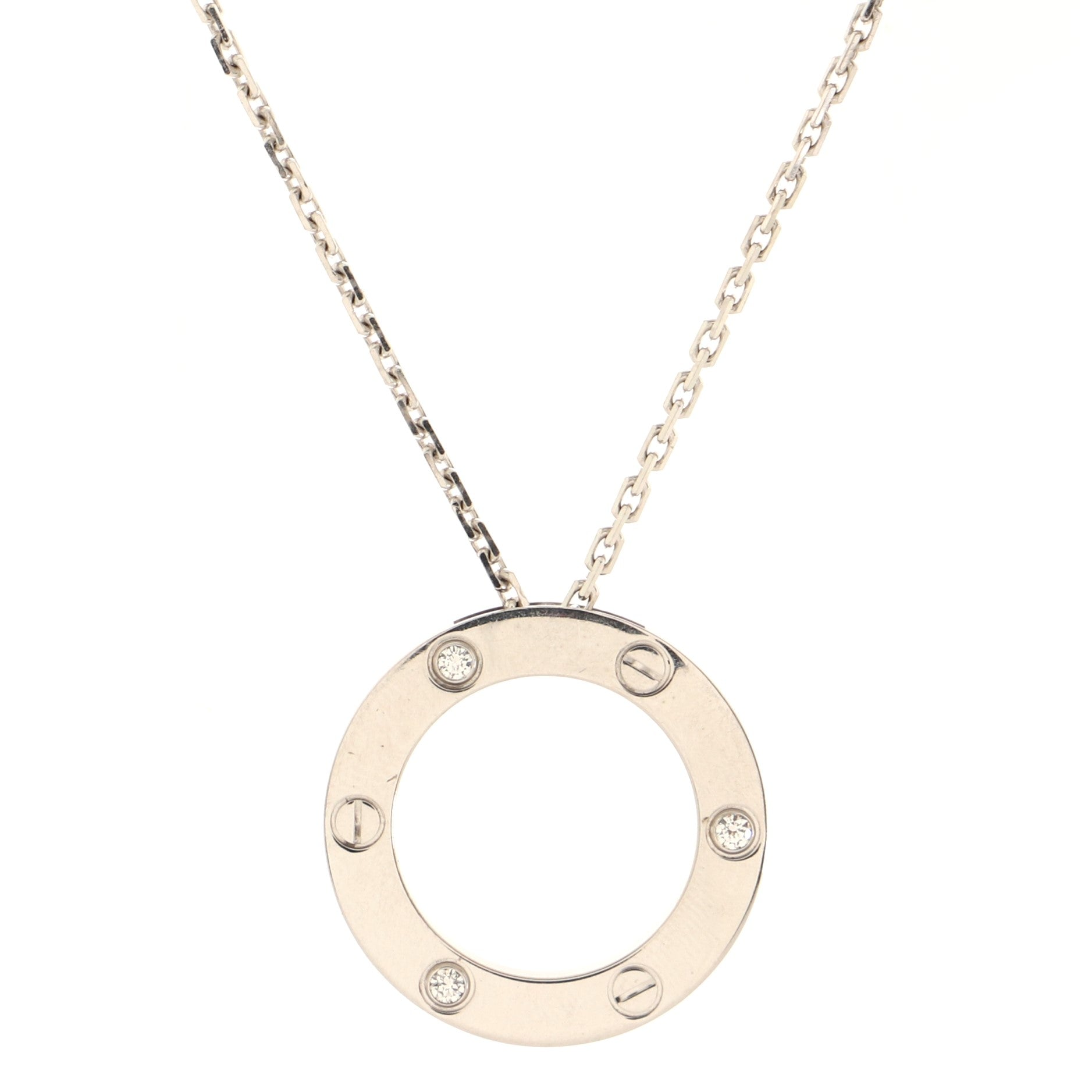 3 Diamonds Love Pendant Necklace 18K White Gold and Diamonds