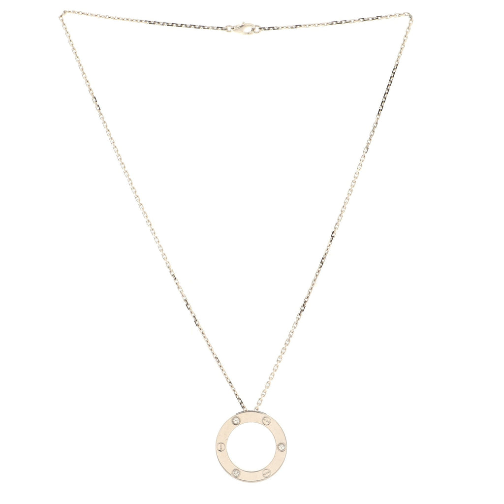 3 Diamonds Love Pendant Necklace 18K White Gold and Diamonds