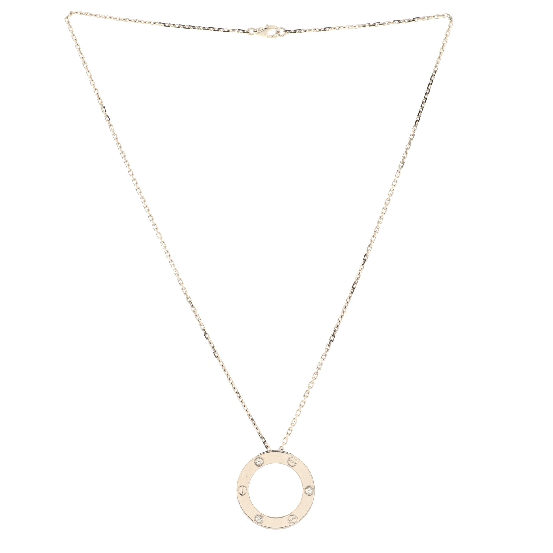 3 Diamonds Love Pendant Necklace 18K White Gold and Diamonds