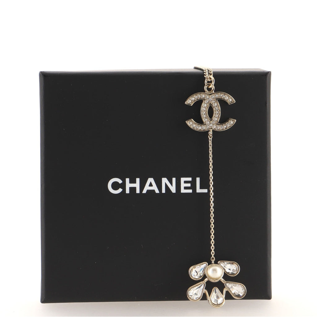 CC Drop Pendant Necklace Metal with Faux Pearl and Crystal