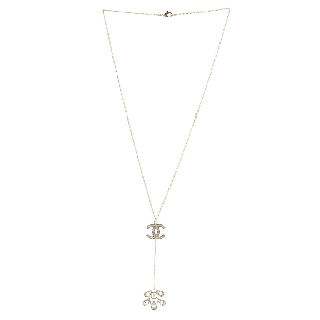 CC Drop Pendant Necklace Metal with Faux Pearl and Crystal