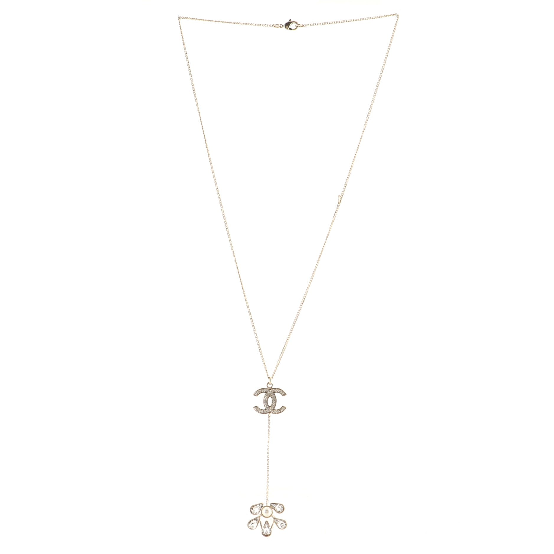 CC Drop Pendant Necklace Metal with Faux Pearl and Crystal