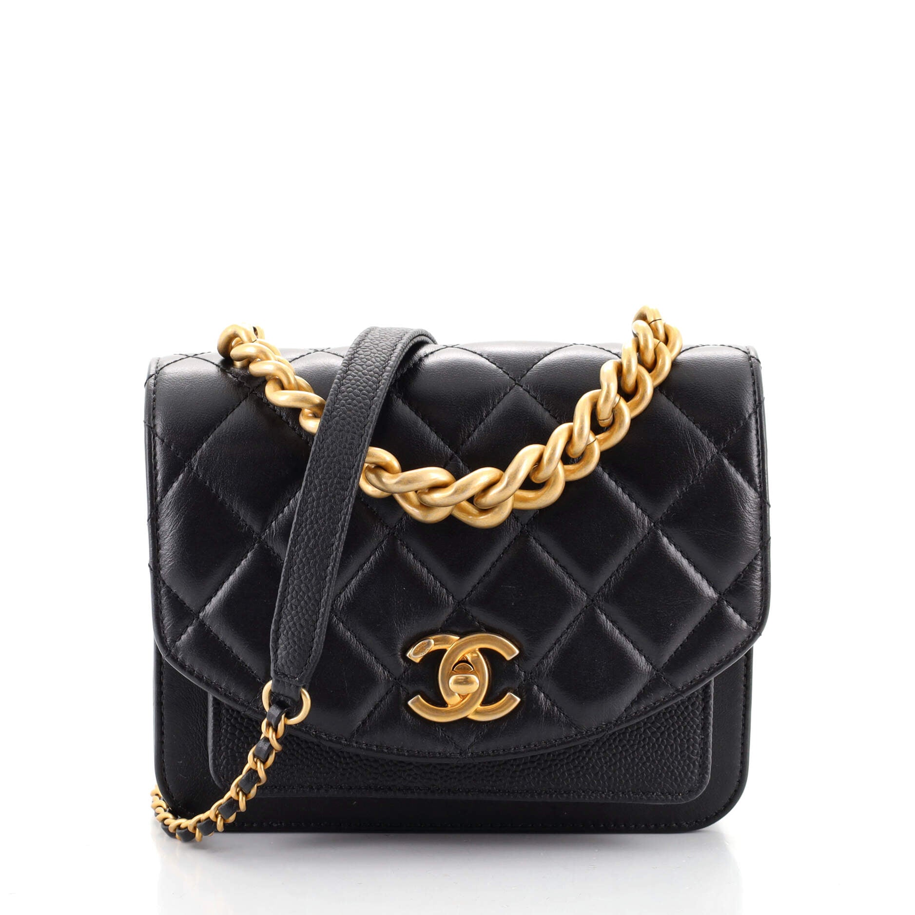 Chain Handle Flap Bag Quilted Calfskin with Caviar Mini