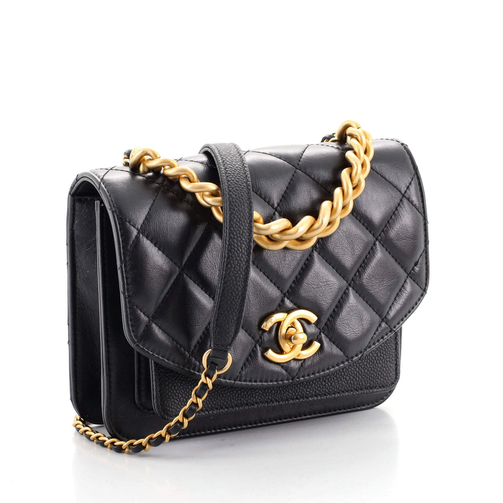 Chain Handle Flap Bag Quilted Calfskin with Caviar Mini