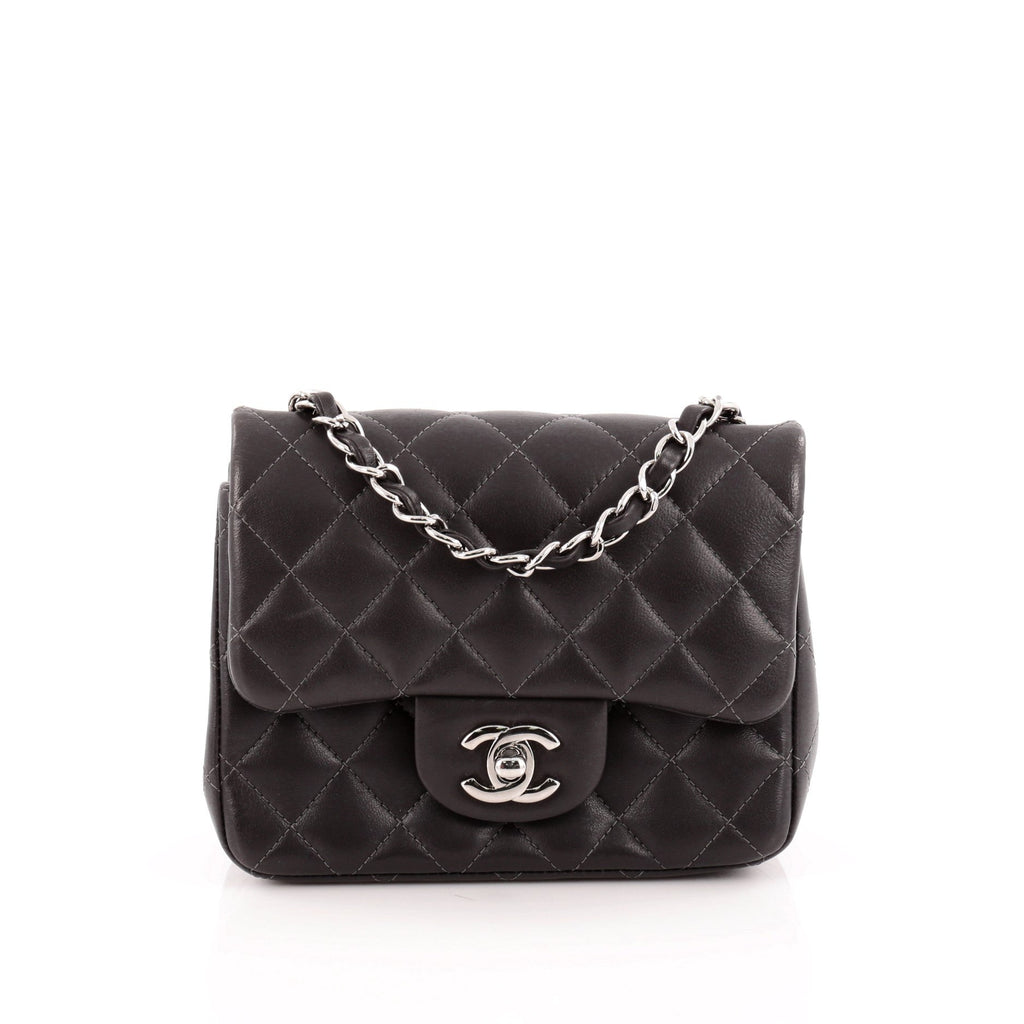 Square Classic Single Flap Bag Quilted Lambskin Mini