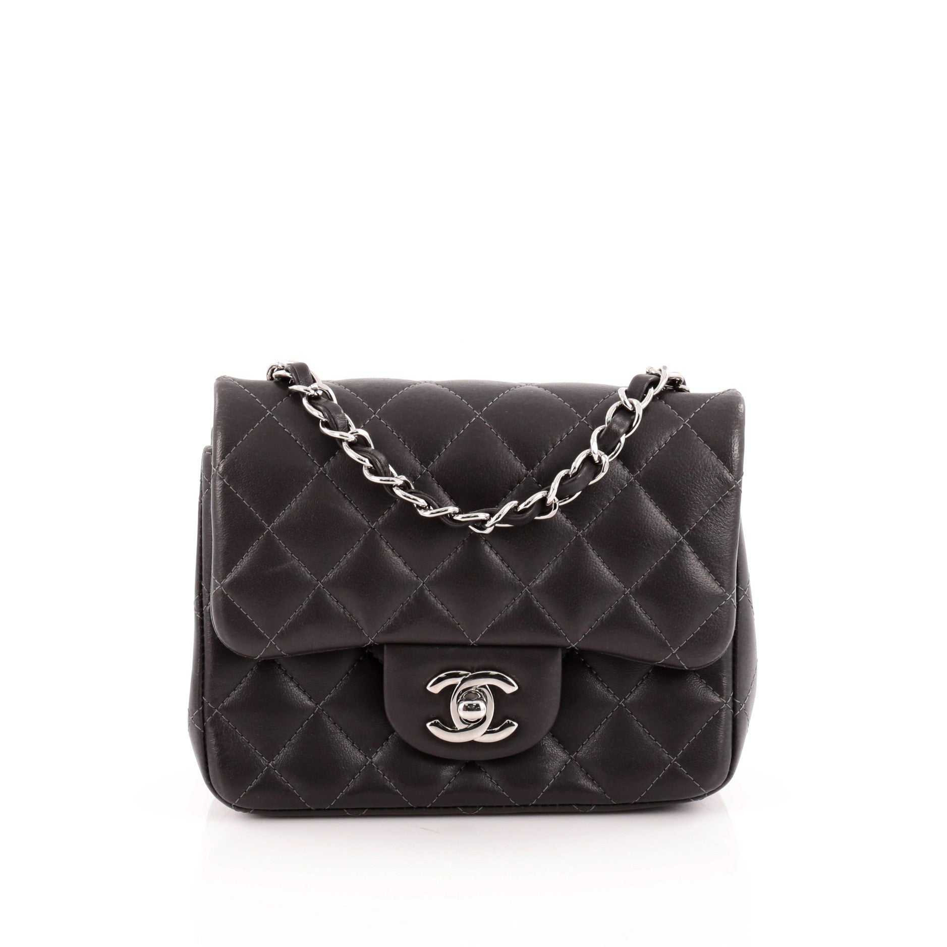 Square Classic Single Flap Bag Quilted Lambskin Mini