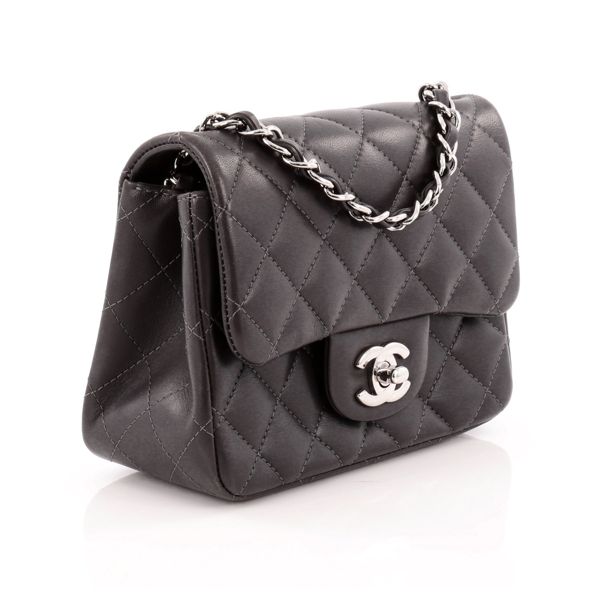 Square Classic Single Flap Bag Quilted Lambskin Mini