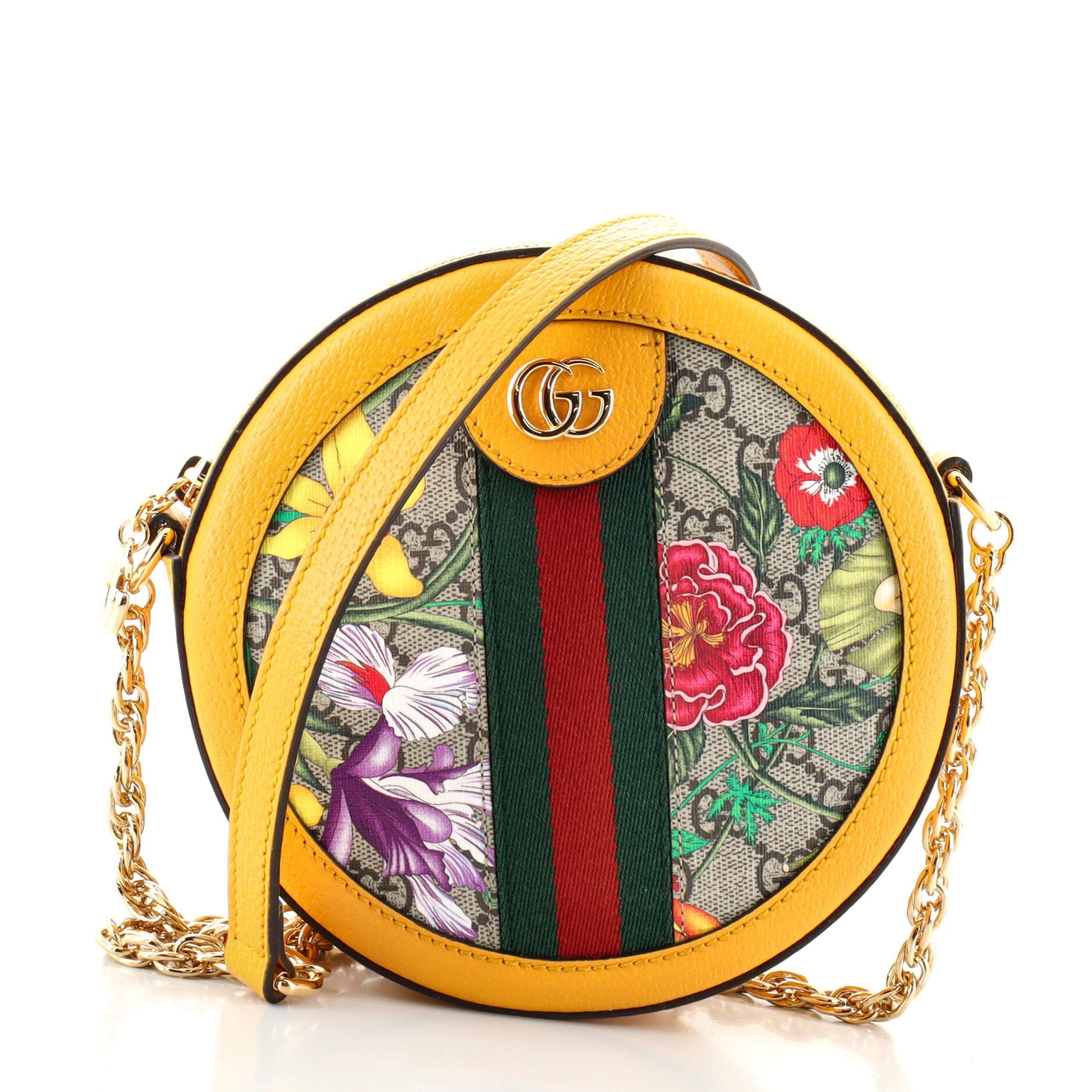 Ophidia Round Shoulder Bag Flora GG Coated Canvas Mini