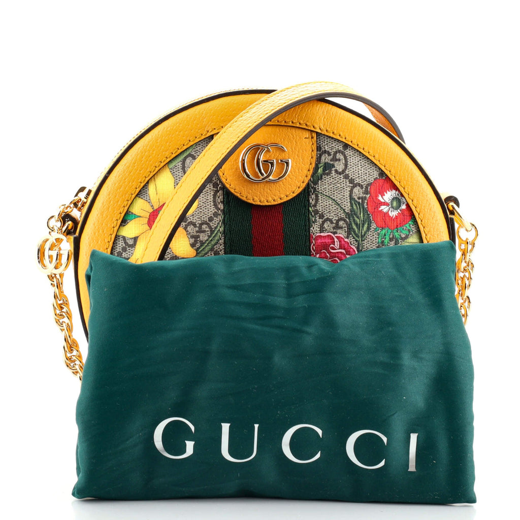 Ophidia Round Shoulder Bag Flora GG Coated Canvas Mini