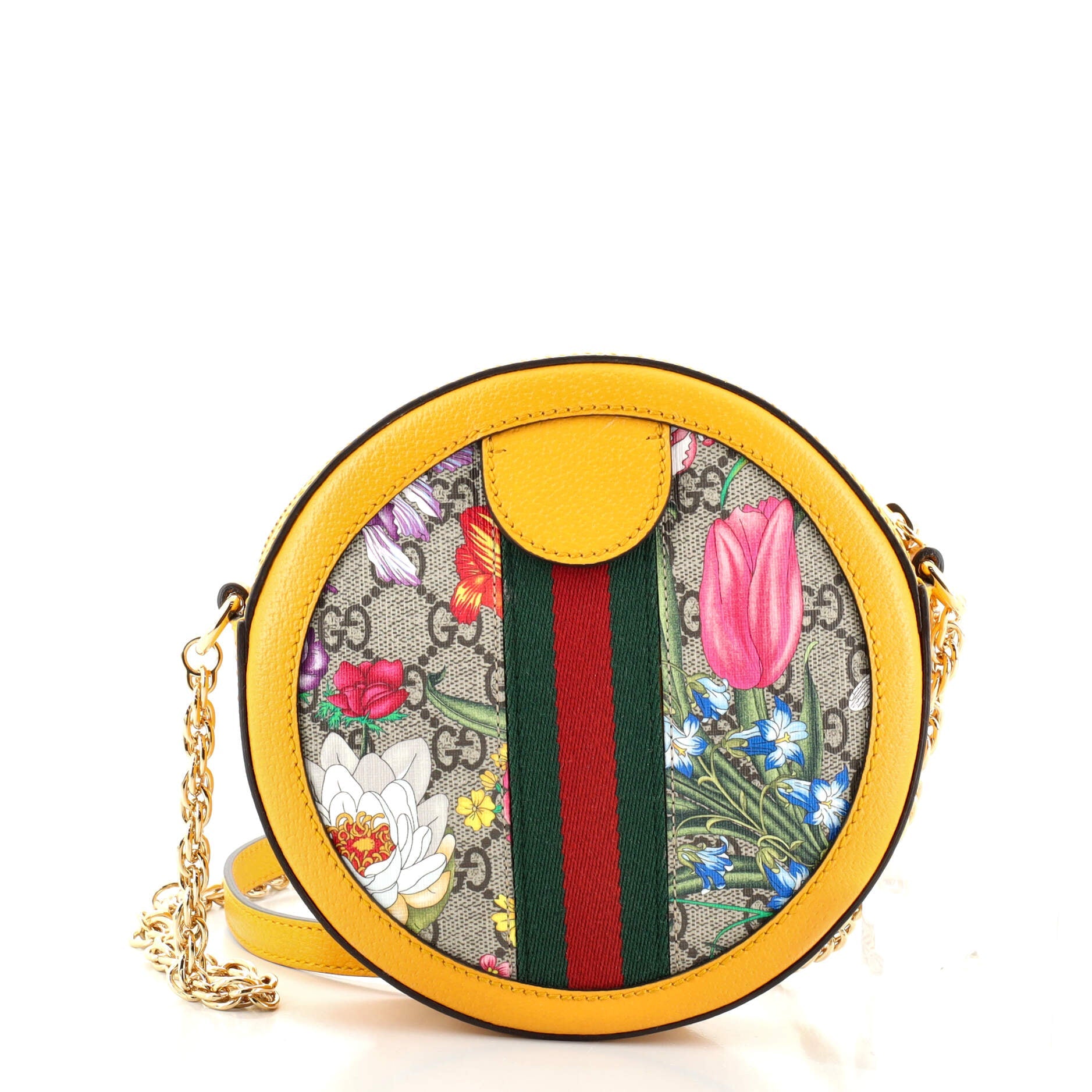 Ophidia Round Shoulder Bag Flora GG Coated Canvas Mini