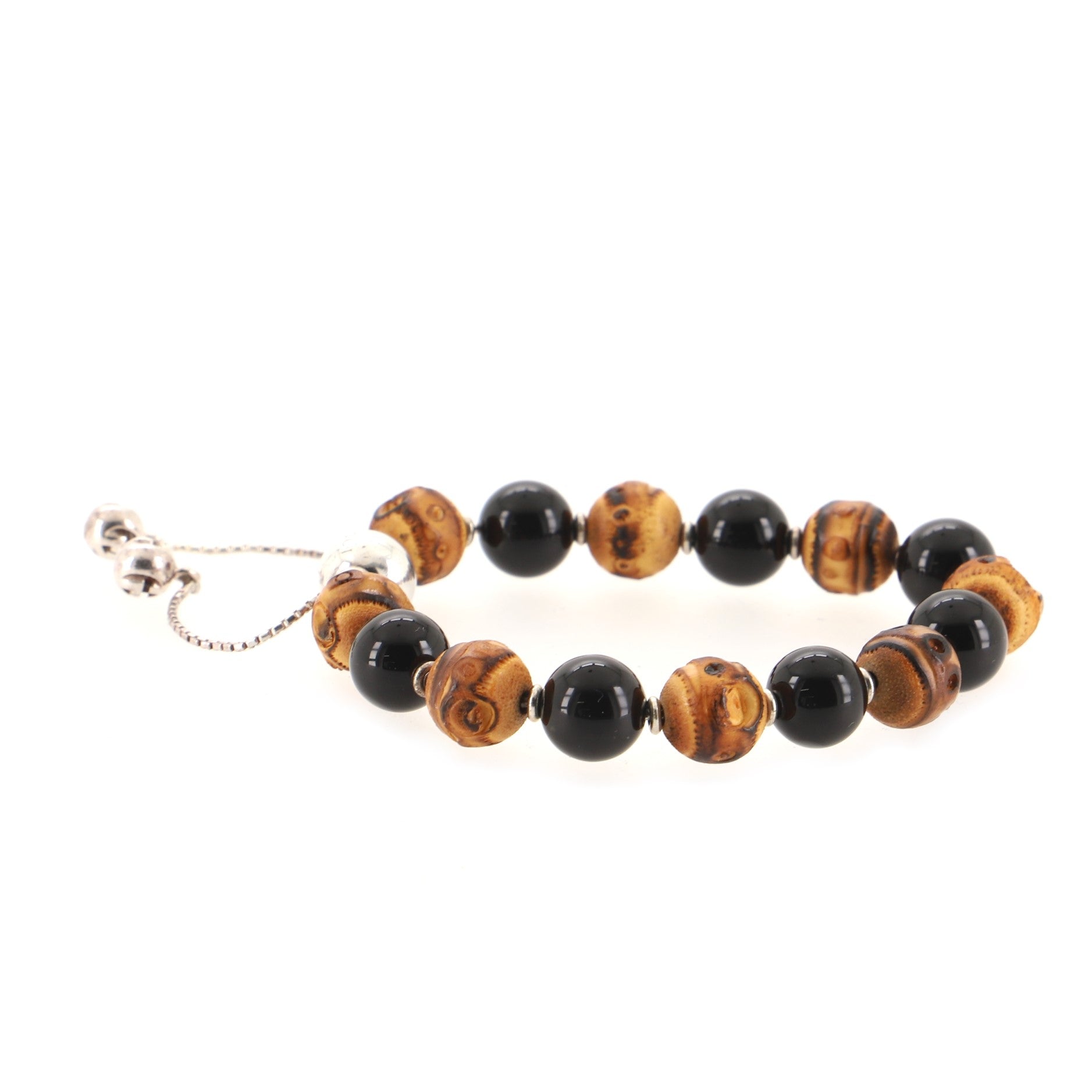 Adjustable Bracelet Sterling Silver with Bamboo and Beads
