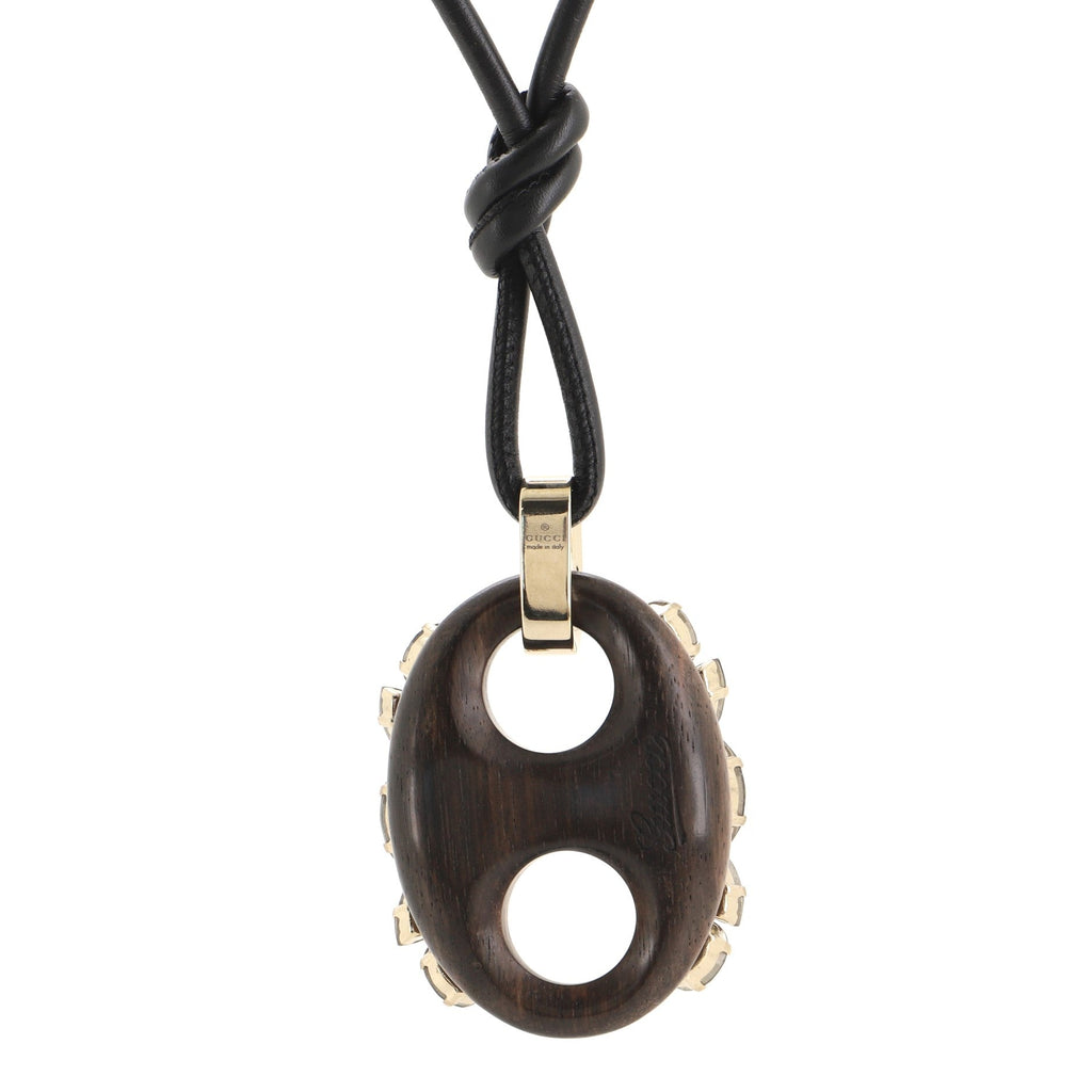 Marina Pendant Necklace Leather with Wood and Crystals
