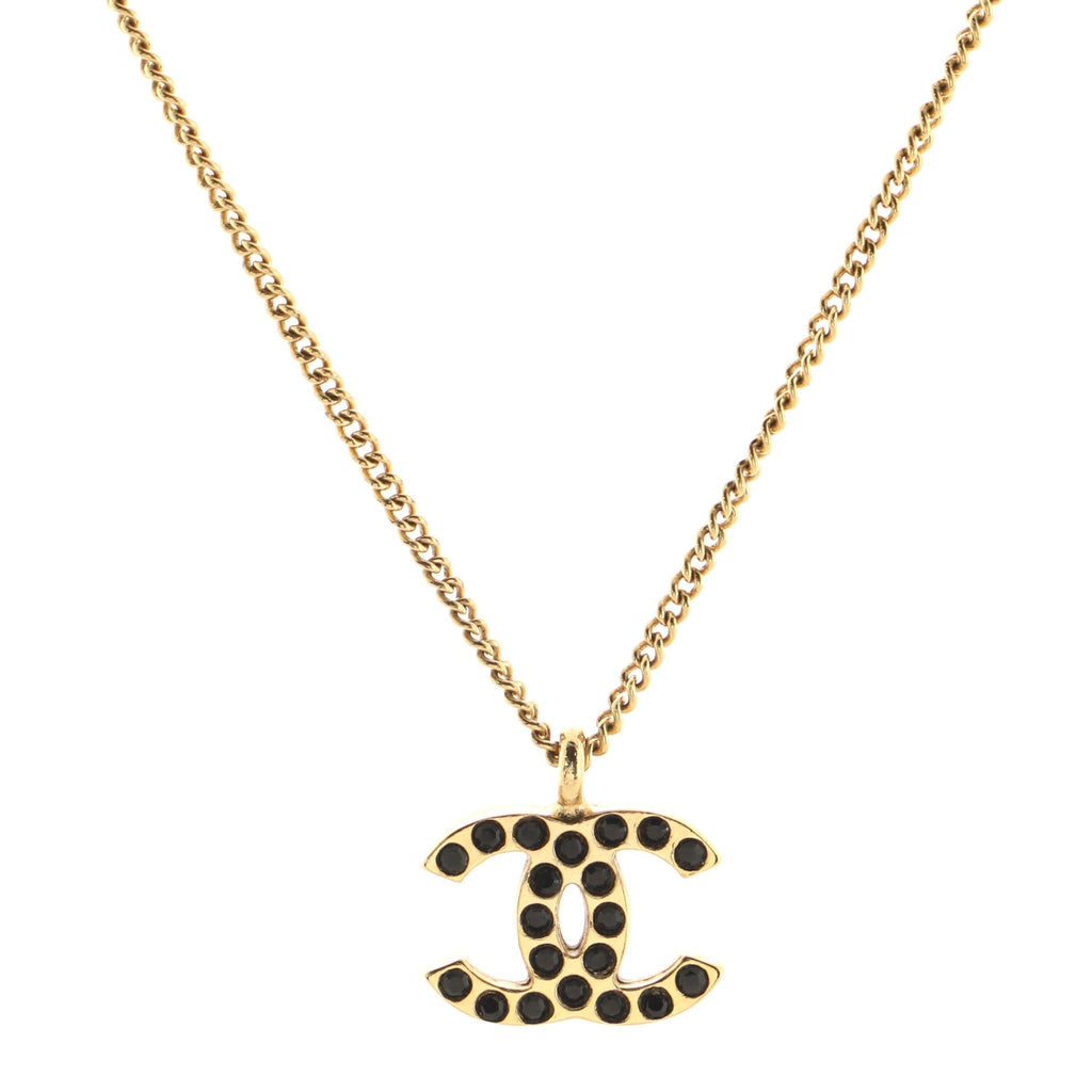 Vintage CC Pendant Necklace Metal and Cabochon
