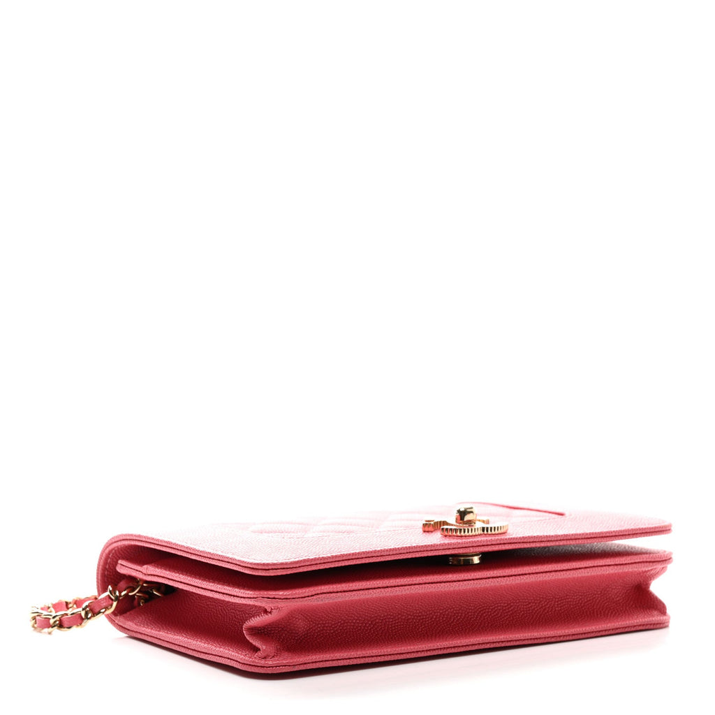 Caviar Quilted Vintage Mademoiselle Wallet On Chain WOC Dark Pink