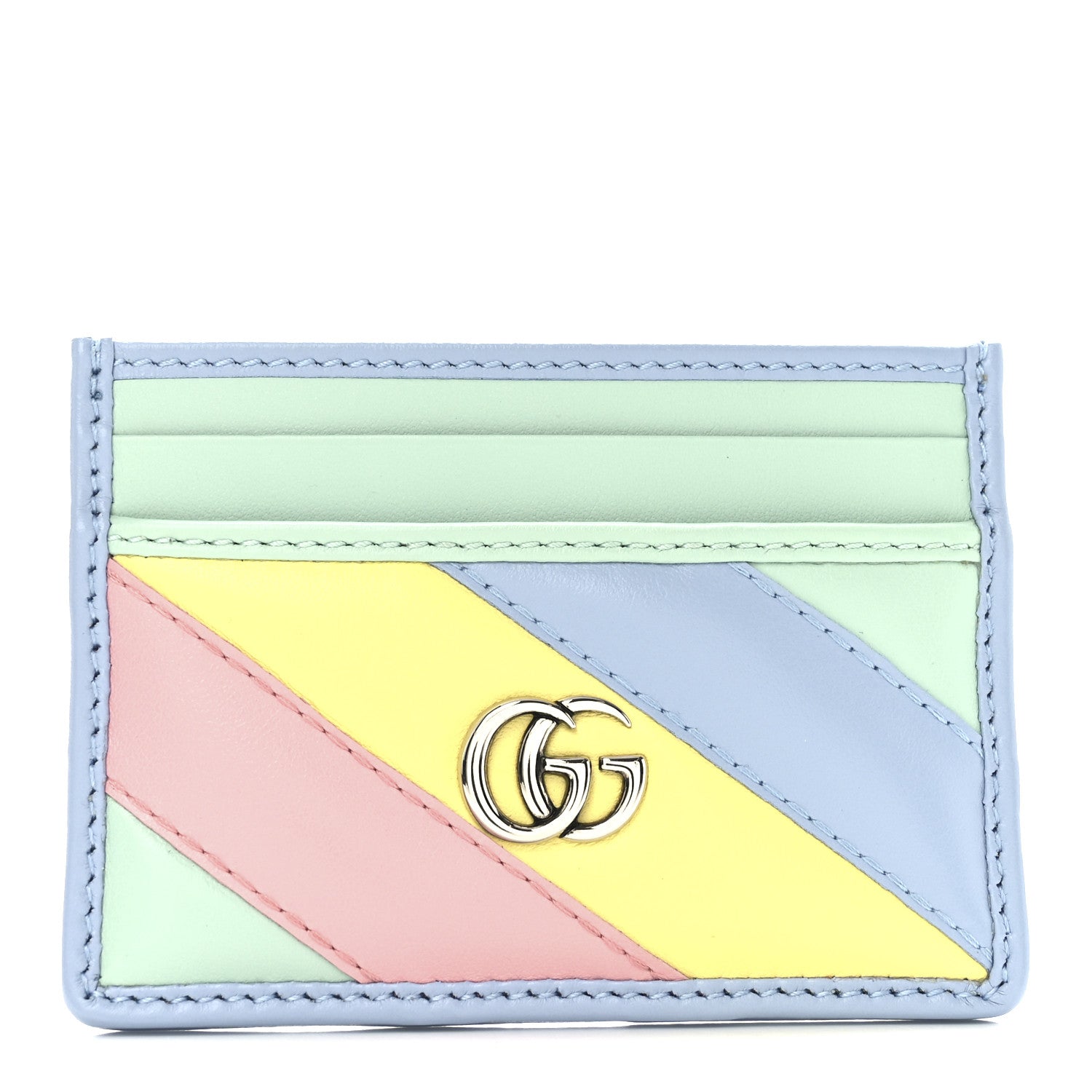 Calfskin Matelasse Diagonal GG Marmont  Holder Wallet Multicolor Pastel
