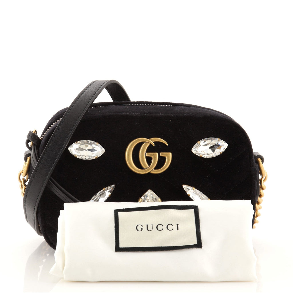 GG Marmont Shoulder Bag Crystal Embellished Matelasse Velvet Mini