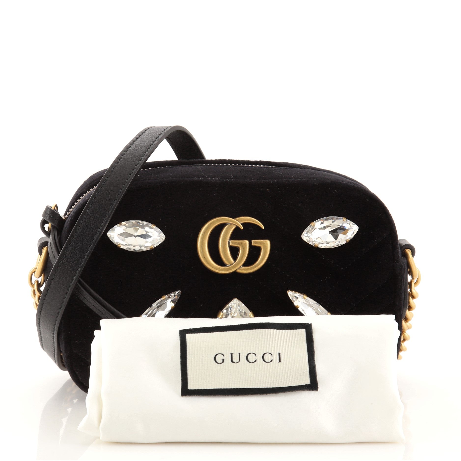 GG Marmont Shoulder Bag Crystal Embellished Matelasse Velvet Mini