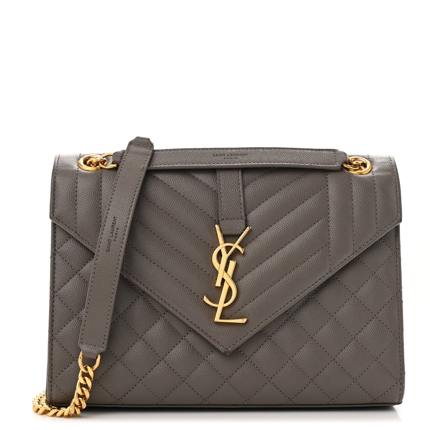 Grain De Poudre Textured Mixed Matelasse Medium Triquilt Monogram Satchel Fog
