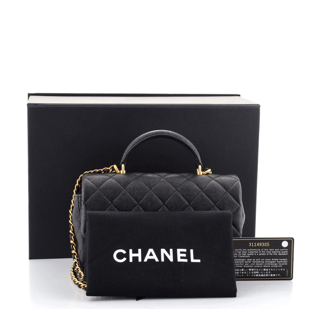 Classic Single Flap Top Handle Bag Quilted Caviar Mini