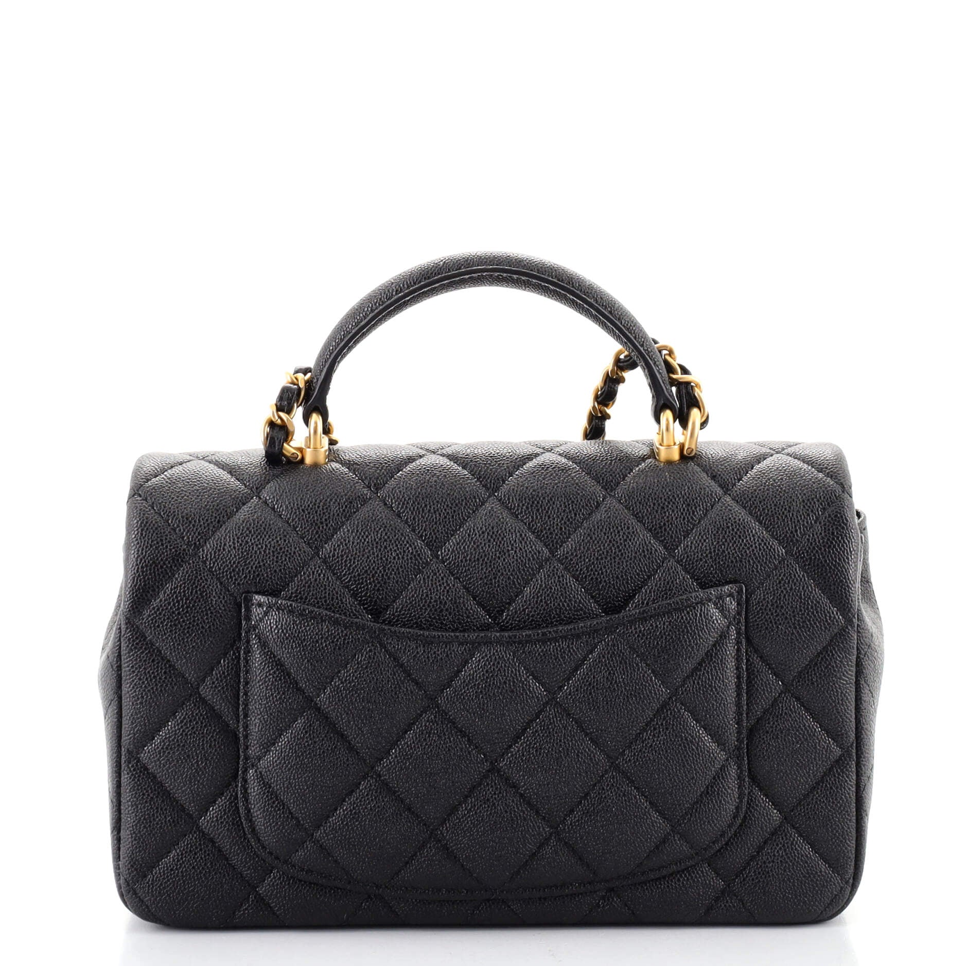 Classic Single Flap Top Handle Bag Quilted Caviar Mini