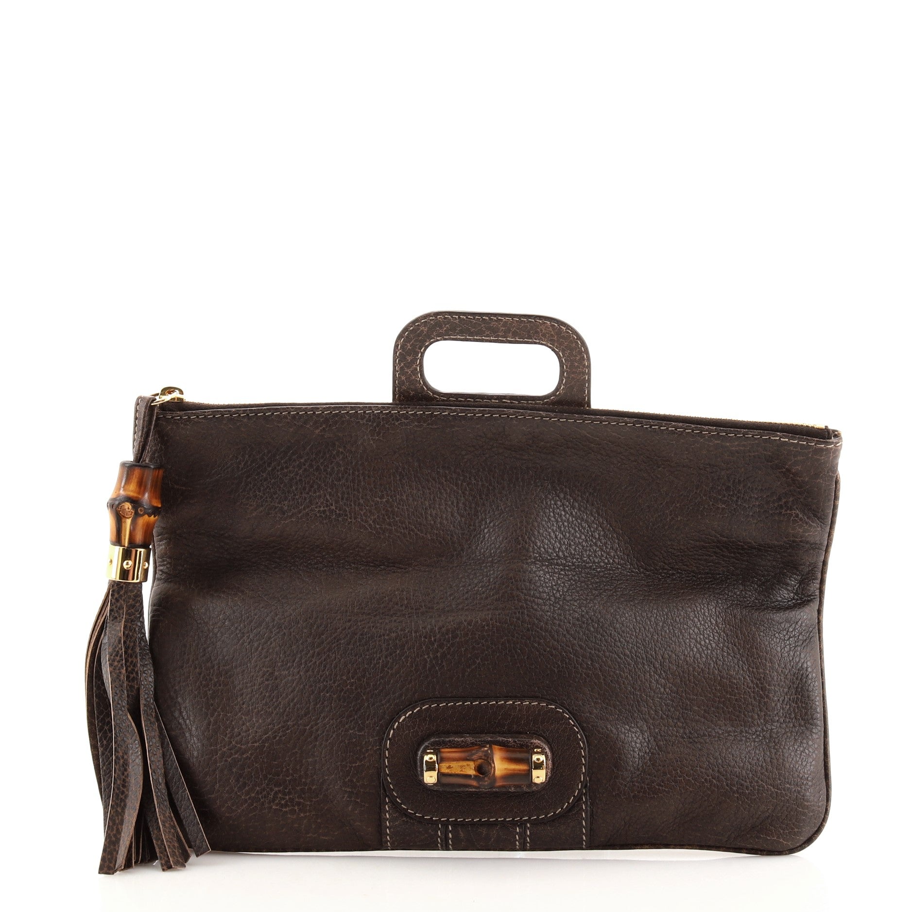 Lucy Fold-Over Bamboo Clutch Leather Medium