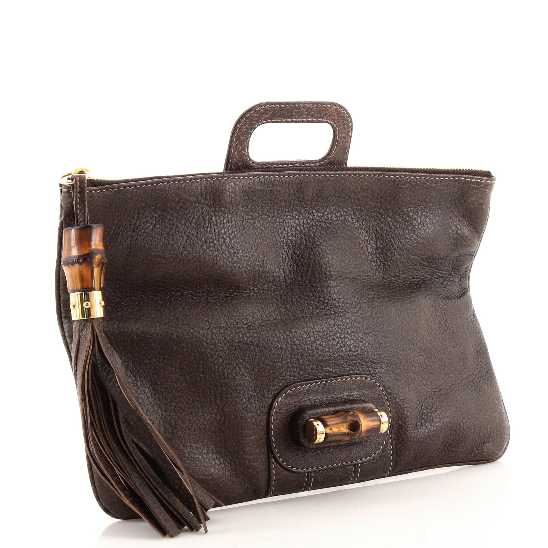 Lucy Fold-Over Bamboo Clutch Leather Medium