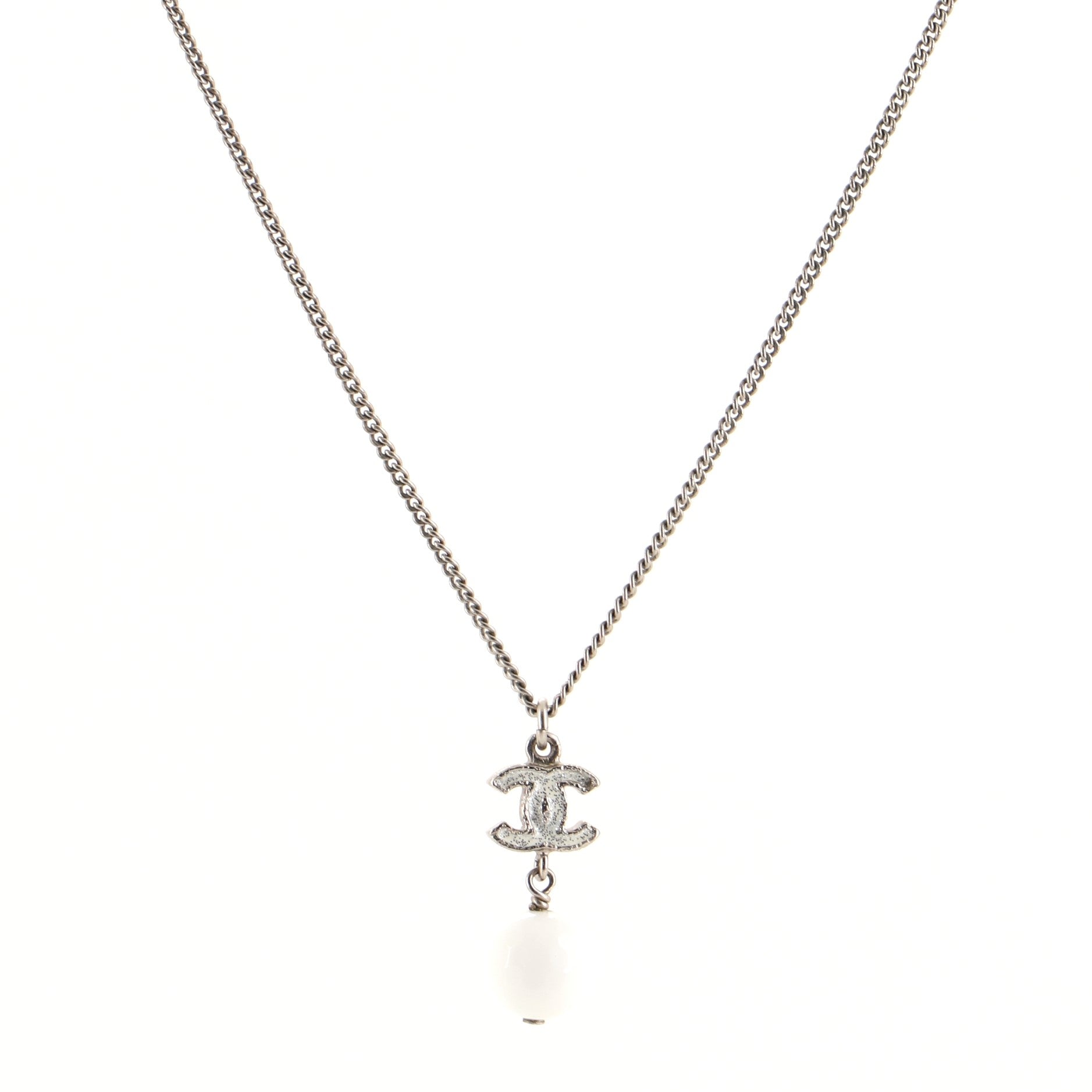 CC Drop Pendant Necklace Metal with Glittered Enamel and Bead