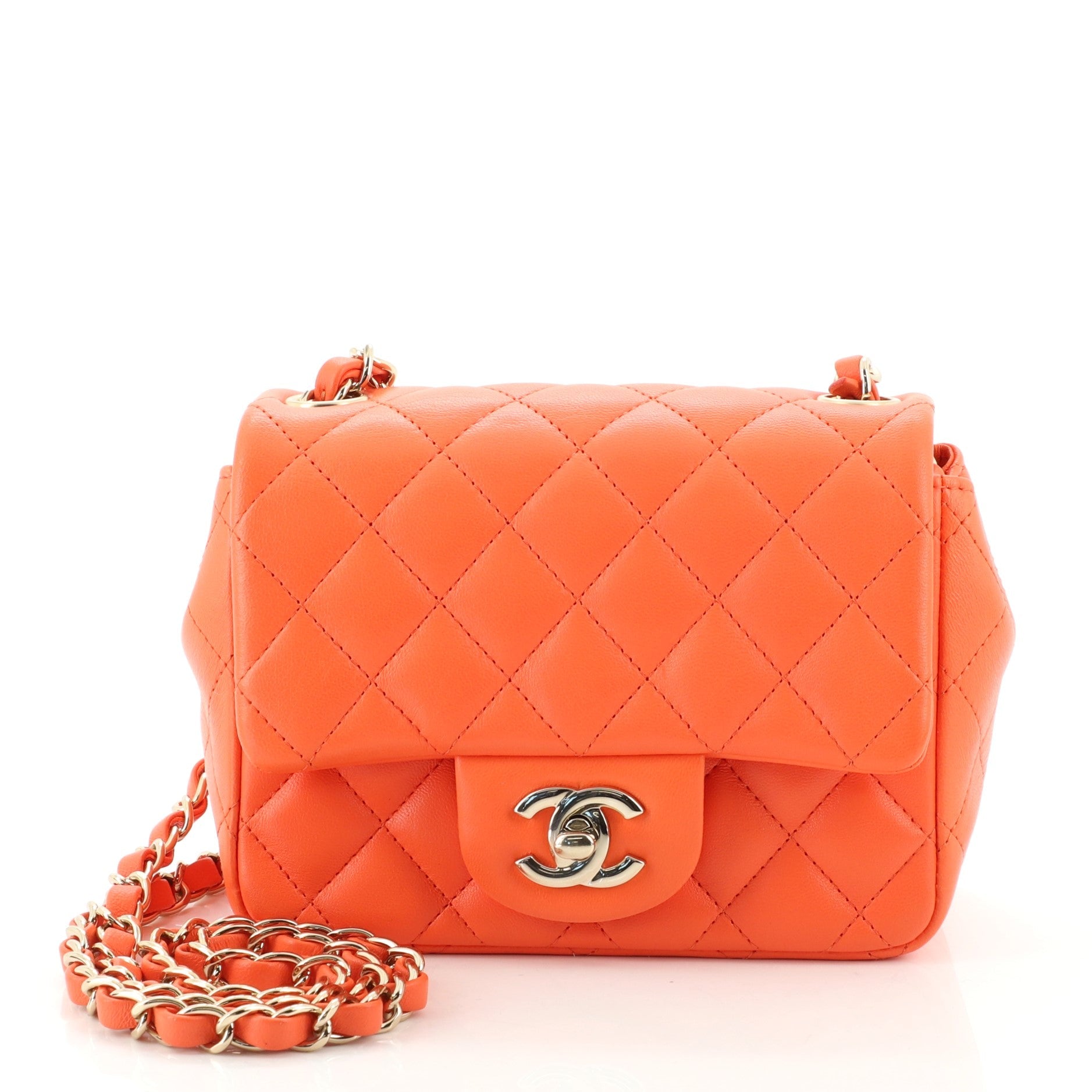 Square Classic Single Flap Bag Quilted Lambskin Mini
