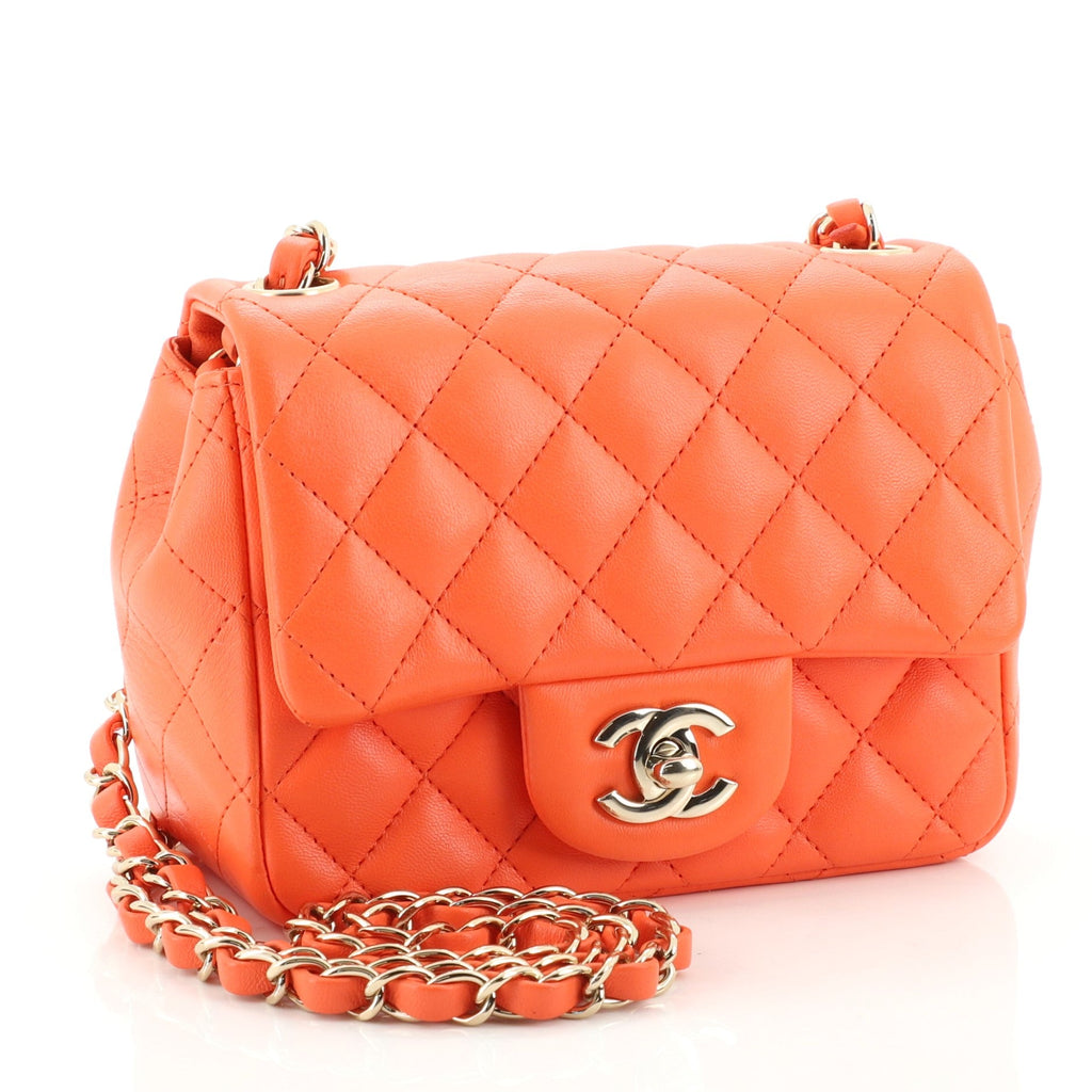 Square Classic Single Flap Bag Quilted Lambskin Mini