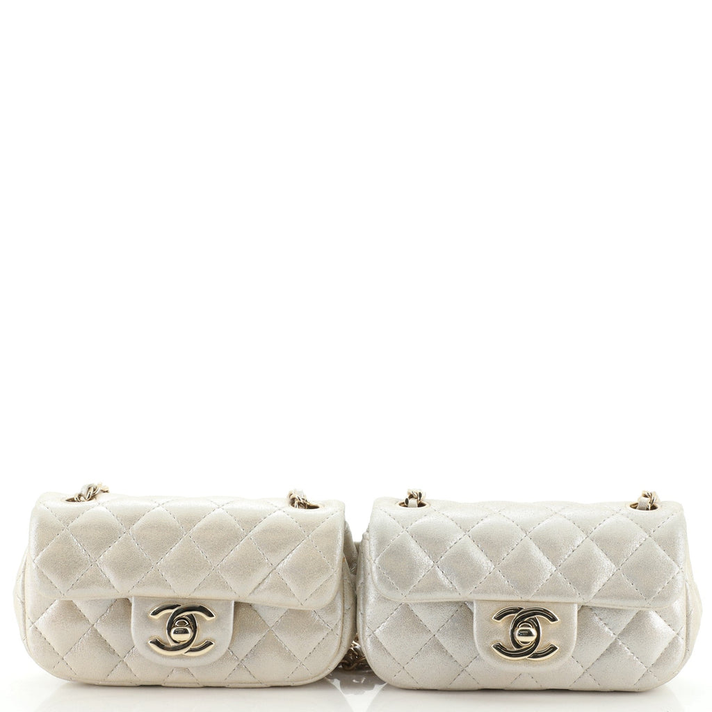 Twin Classic Flap Bag Quilted Iridescent Calfskin Mini