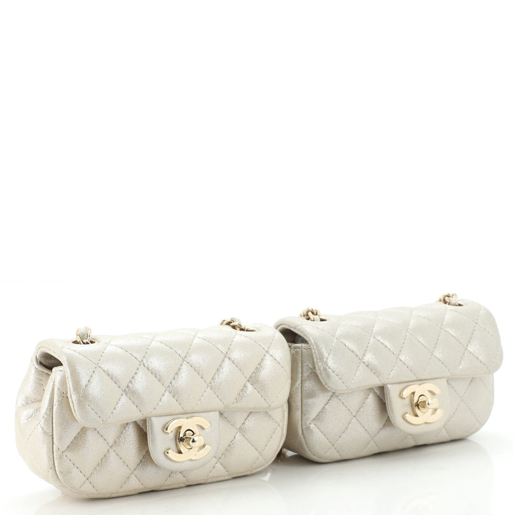 Twin Classic Flap Bag Quilted Iridescent Calfskin Mini
