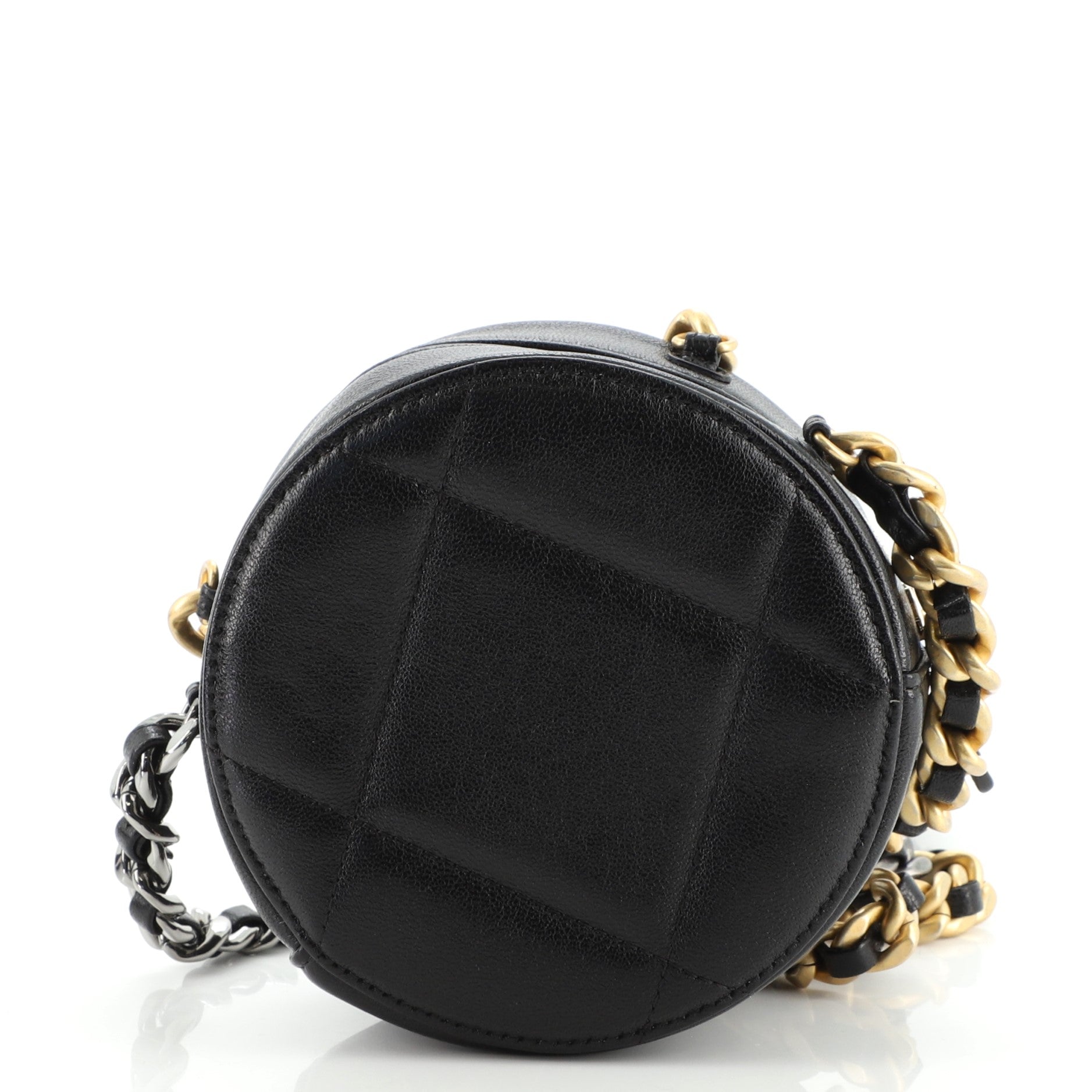 19 Round Clutch with Chain Quilted Lambskin