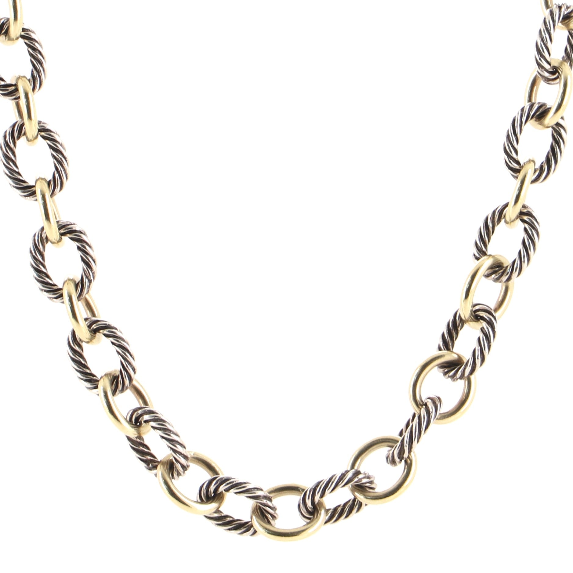 Oval Link Necklace Sterling Silver and 18K Yellow Gold Medium