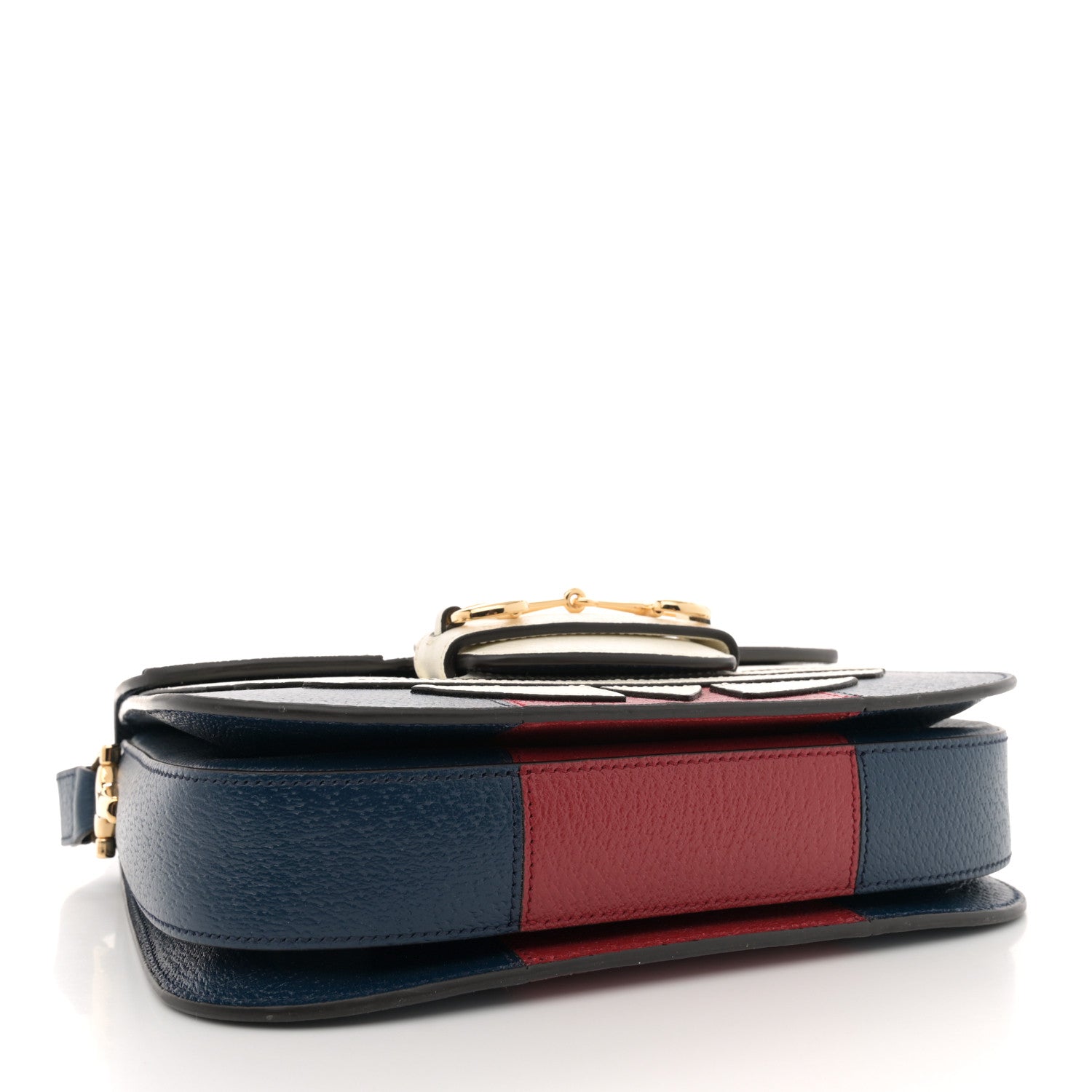 X ADIDAS Textured Dollar Calfskin Web Trefoil Mini Horsebit 1955 Shoulder Bag Navy Blue Red
