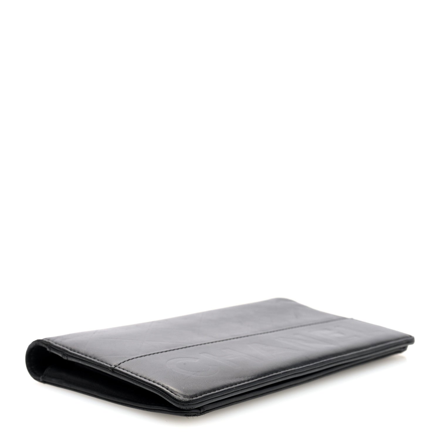 Lambskin Embossed Logo Yen Wallet Black
