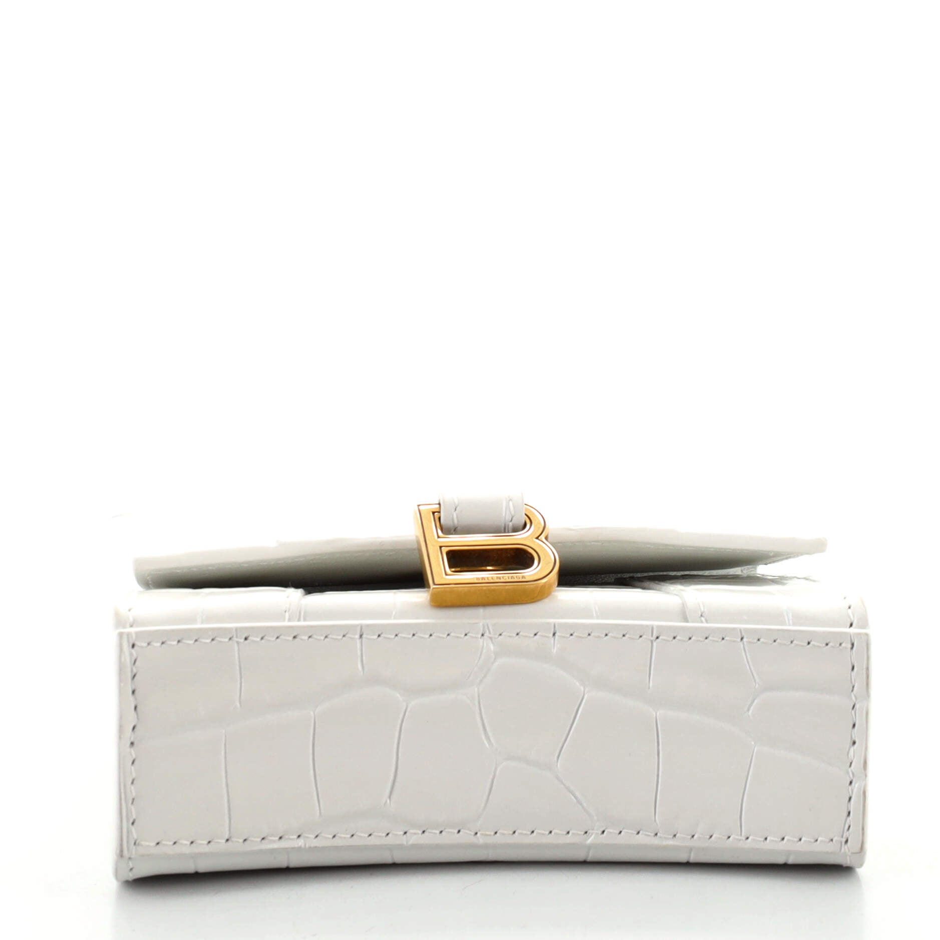 Hourglass Chain Top Handle Bag Crocodile Embossed Leather Mini