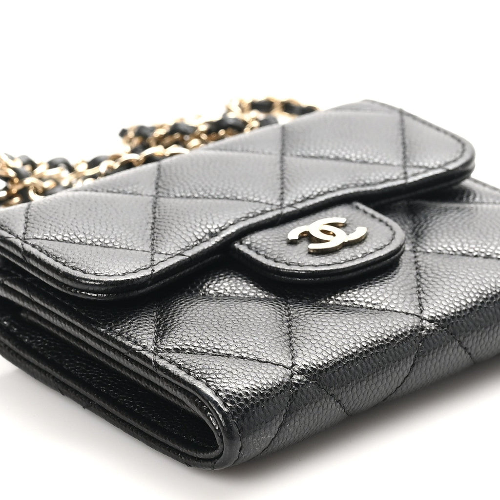 Caviar Quilted Flap  Holder On Chain Black