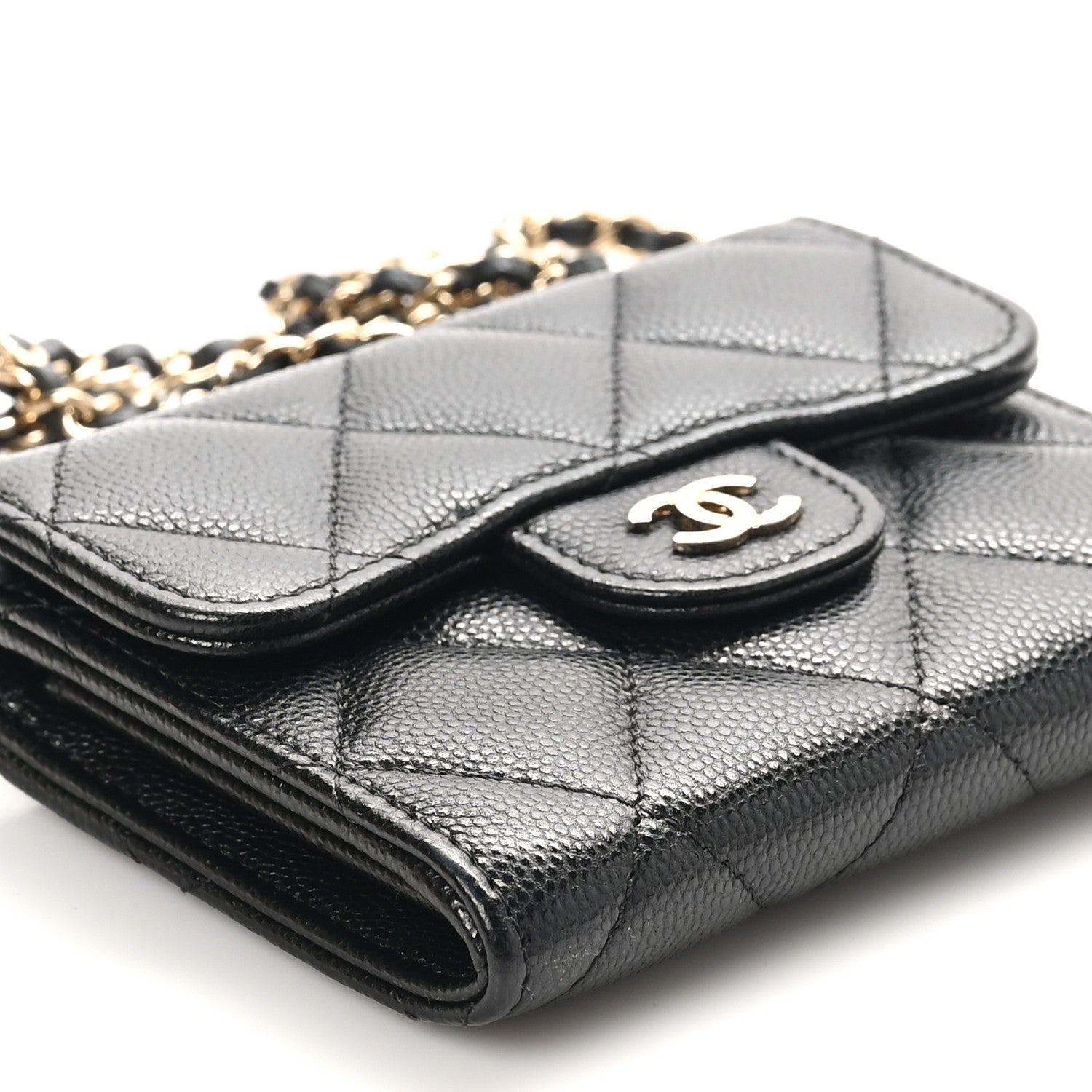 Caviar Quilted Flap  Holder On Chain Black