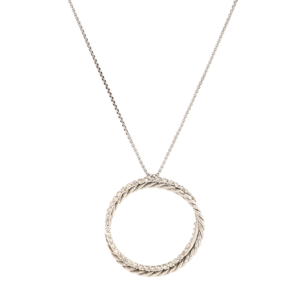 Crossover Circle Pendant Necklace Sterling Silver and 14K White Gold with Diamonds