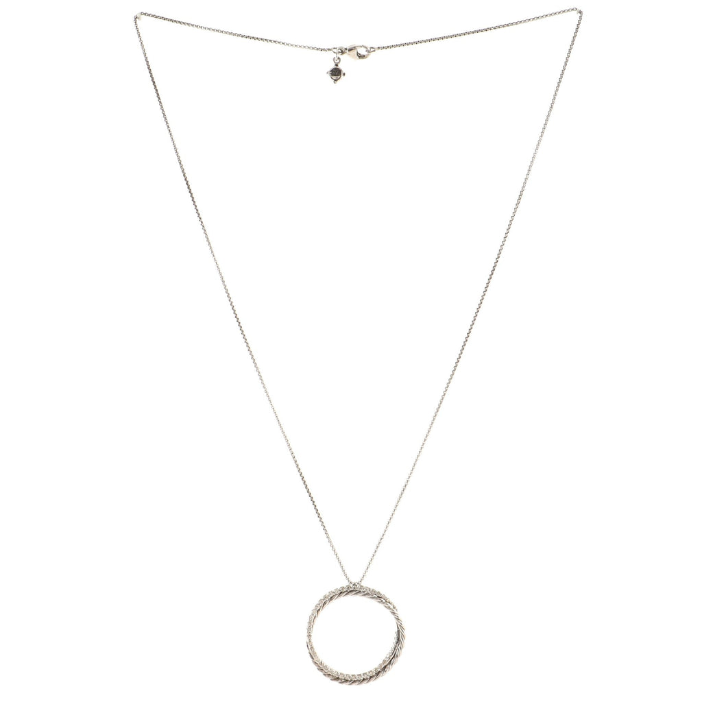 Crossover Circle Pendant Necklace Sterling Silver and 14K White Gold with Diamonds