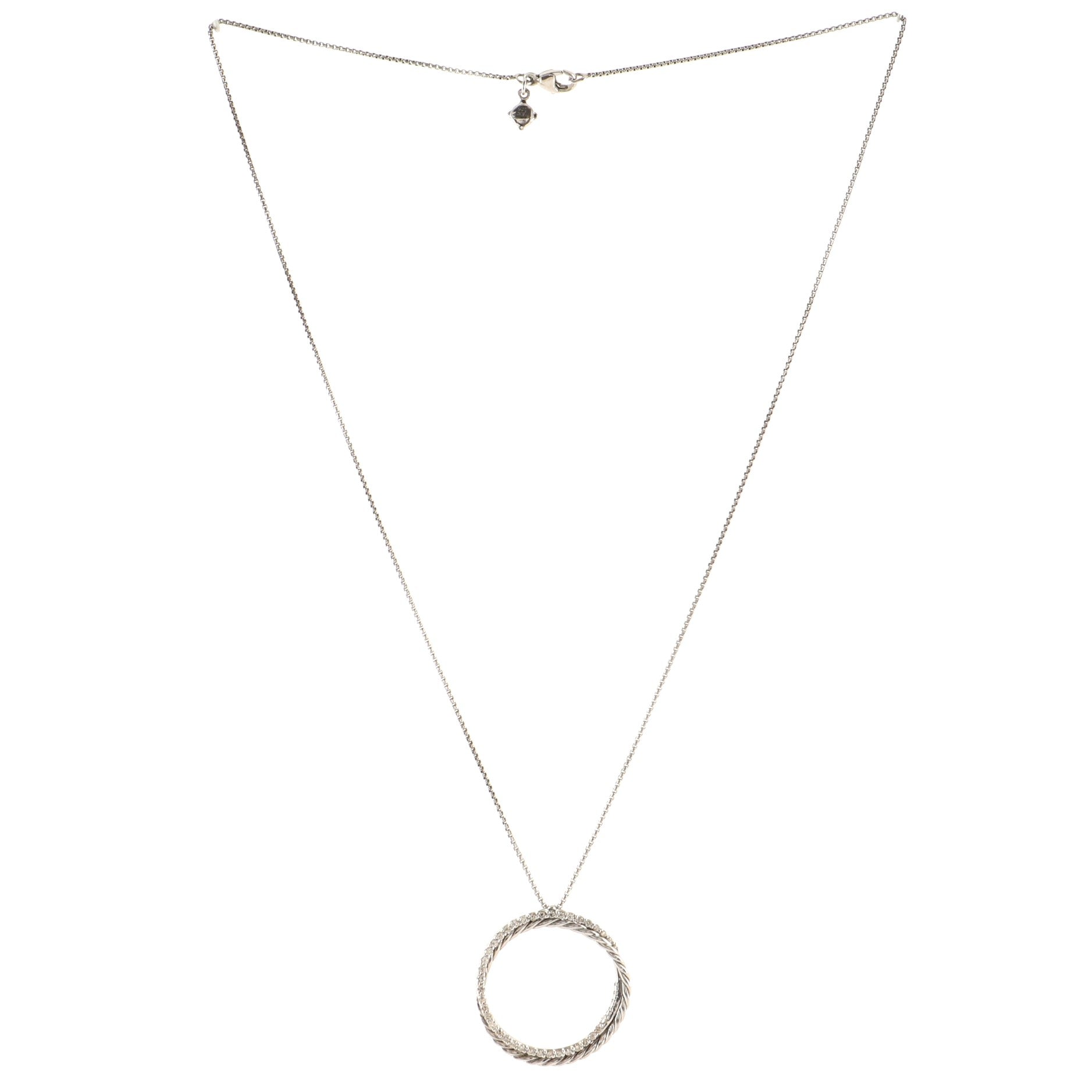 Crossover Circle Pendant Necklace Sterling Silver and 14K White Gold with Diamonds